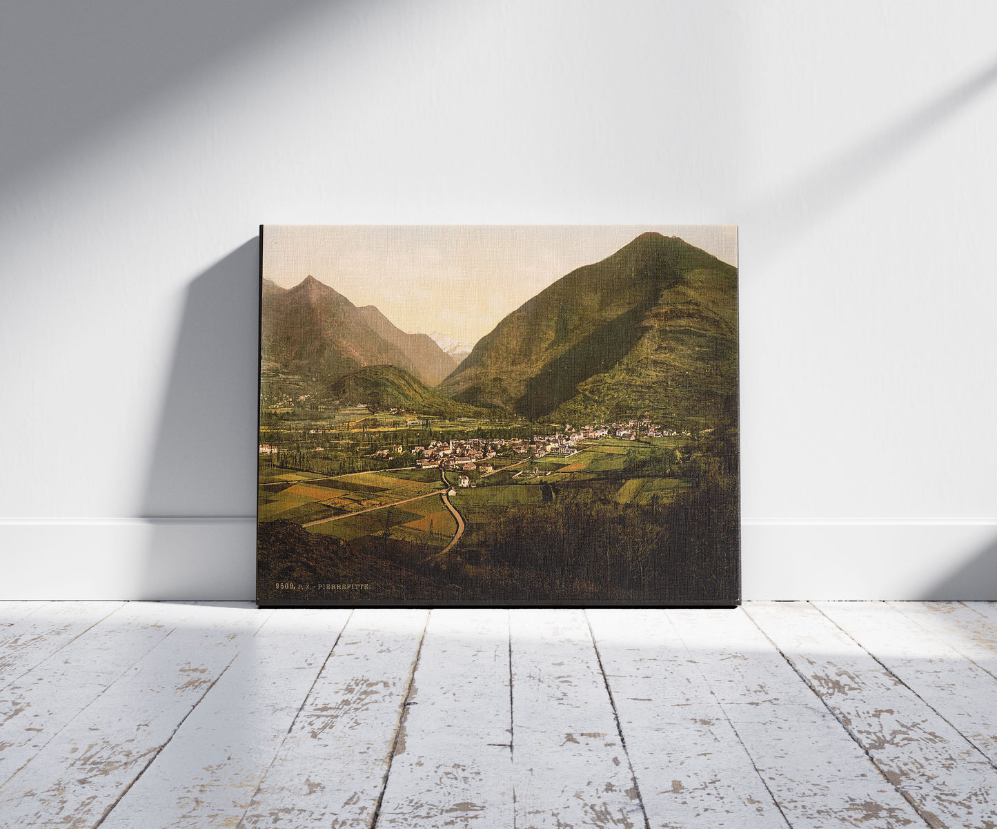 A picture of General view, Pierrefitte, Pyrenees, France, a mockup of the print leaning against a wall