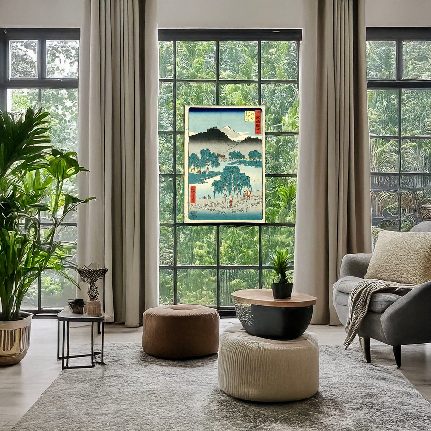 A picture of Goyu, a mockup of the print leaning against a wall