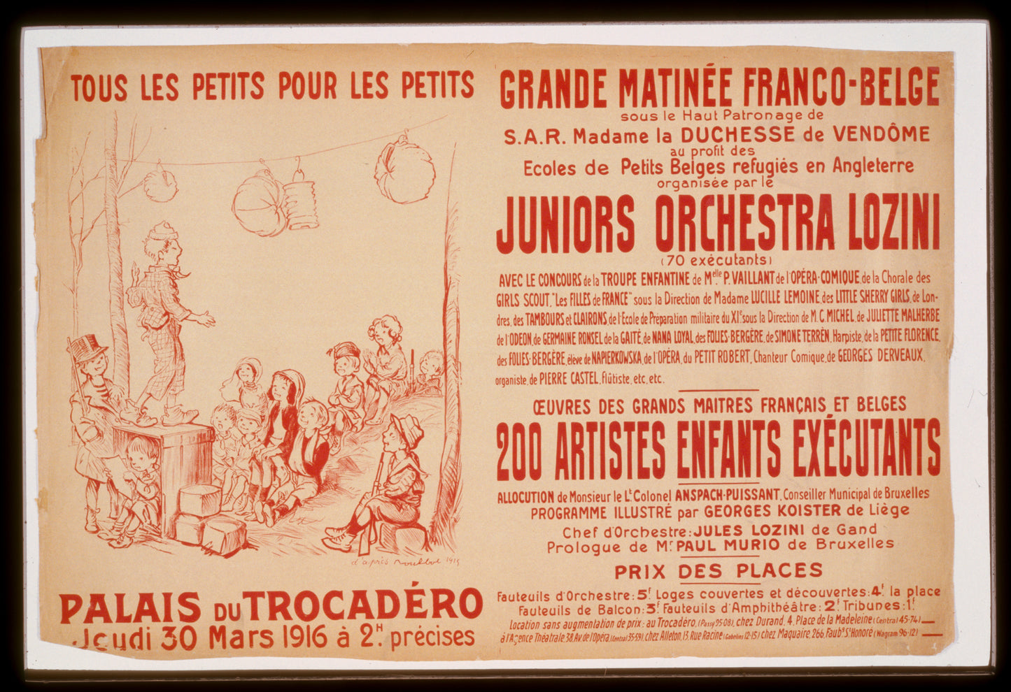 A picture of Grande matinée franco-belge . . . au profit des écoles de petits belges refugiés en Angleterre. Tous les petits pour les petits. Palais du Trocadéro