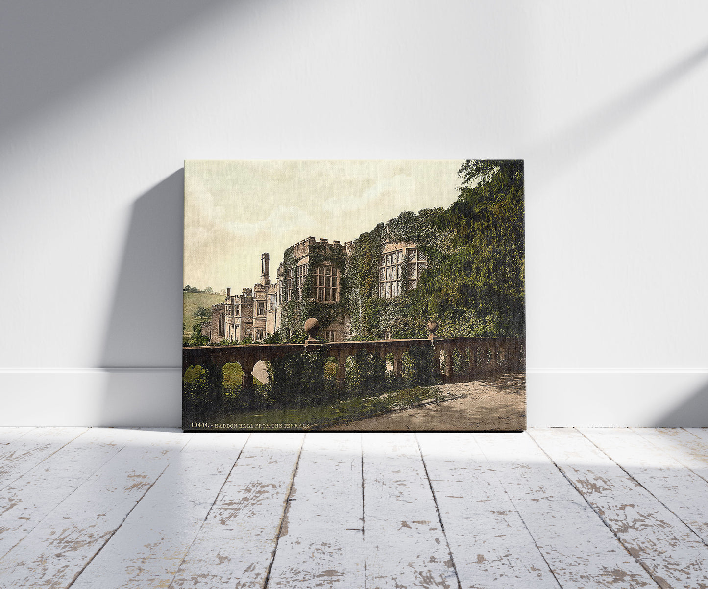 A picture of Haddon Hall, from terrace steps, Derbyshire, England