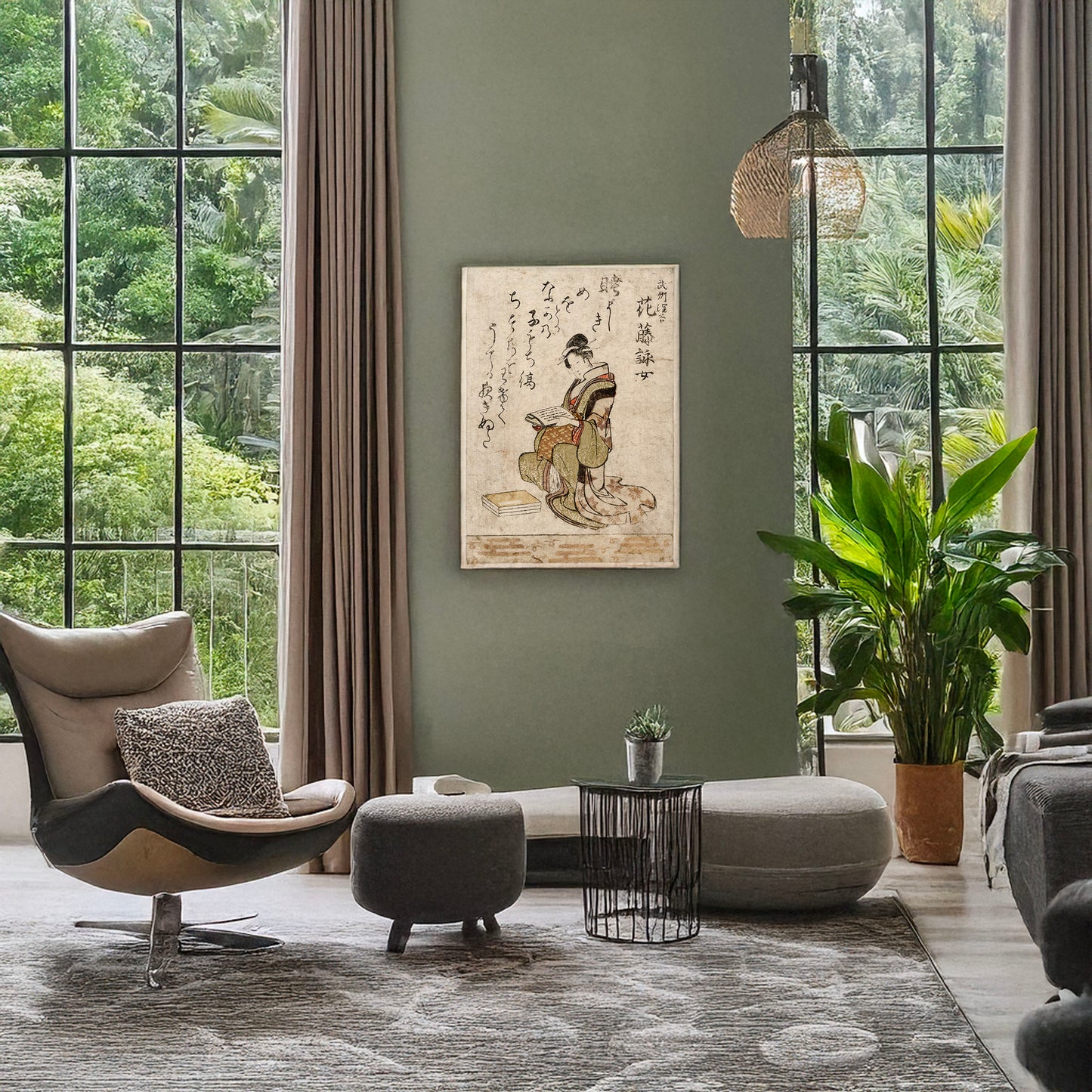 A picture of Hanafuji eijo, a mockup of the print leaning against a wall