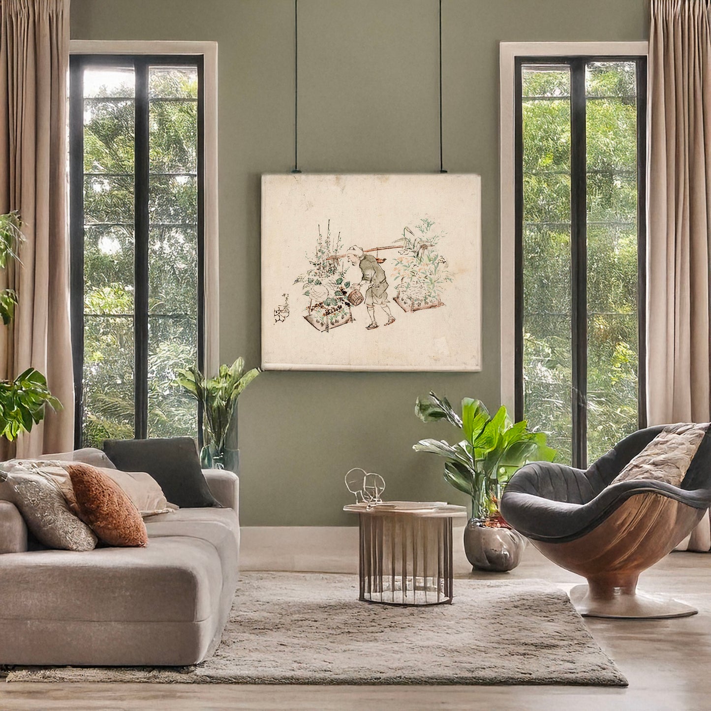 A picture of Hanauri, a mockup of the print leaning against a wall