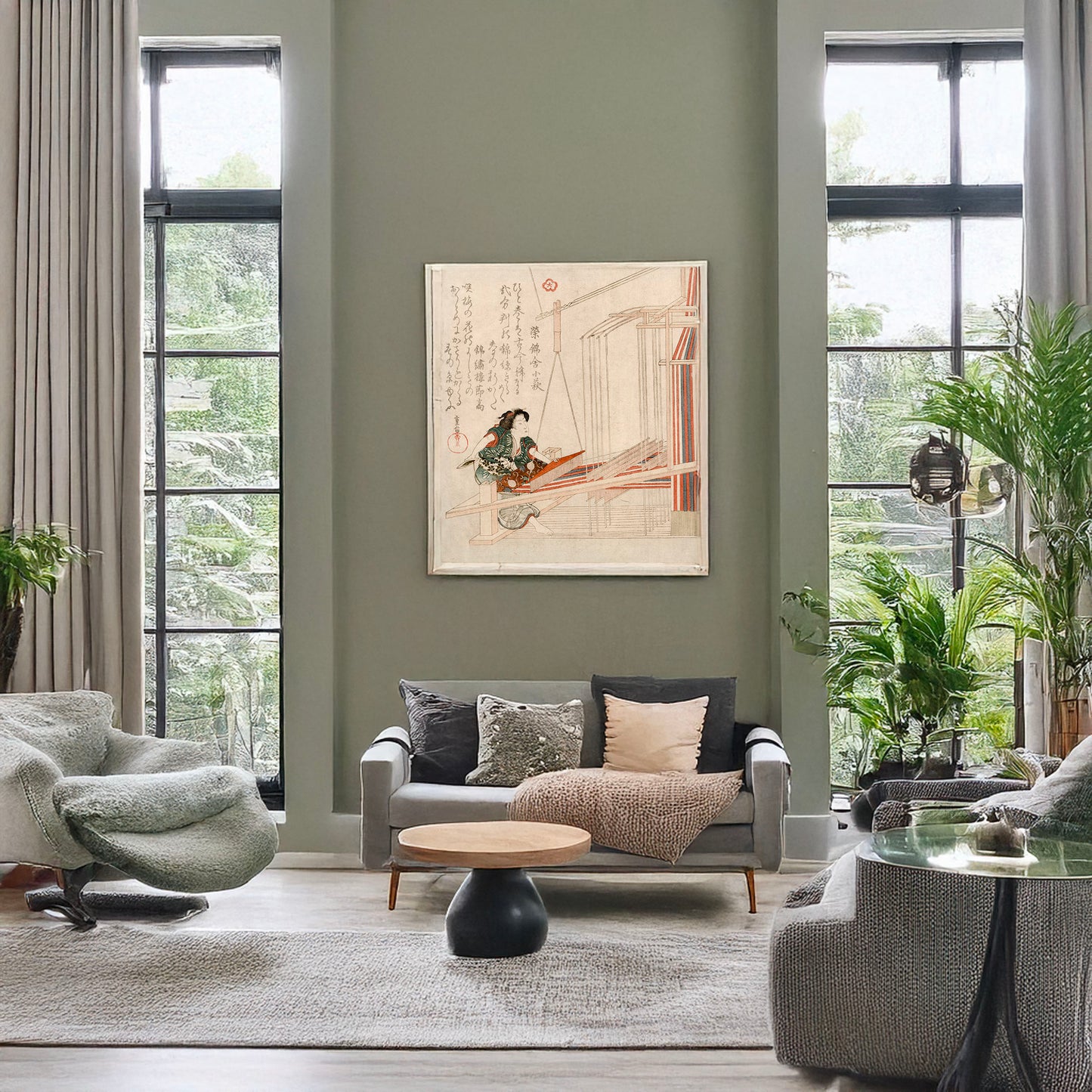 A picture of Hataori, a mockup of the print leaning against a wall