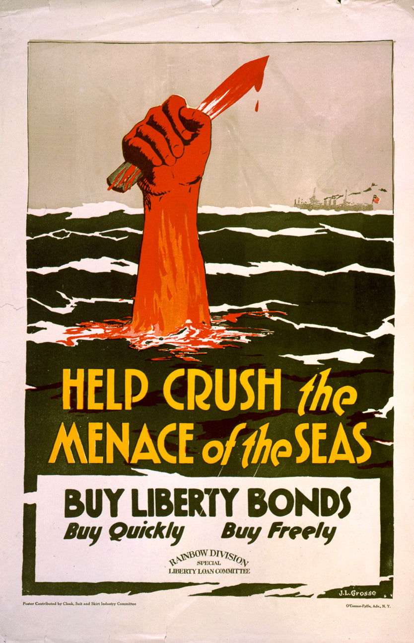 A picture of Help crush the menace of the seas - buy liberty bonds