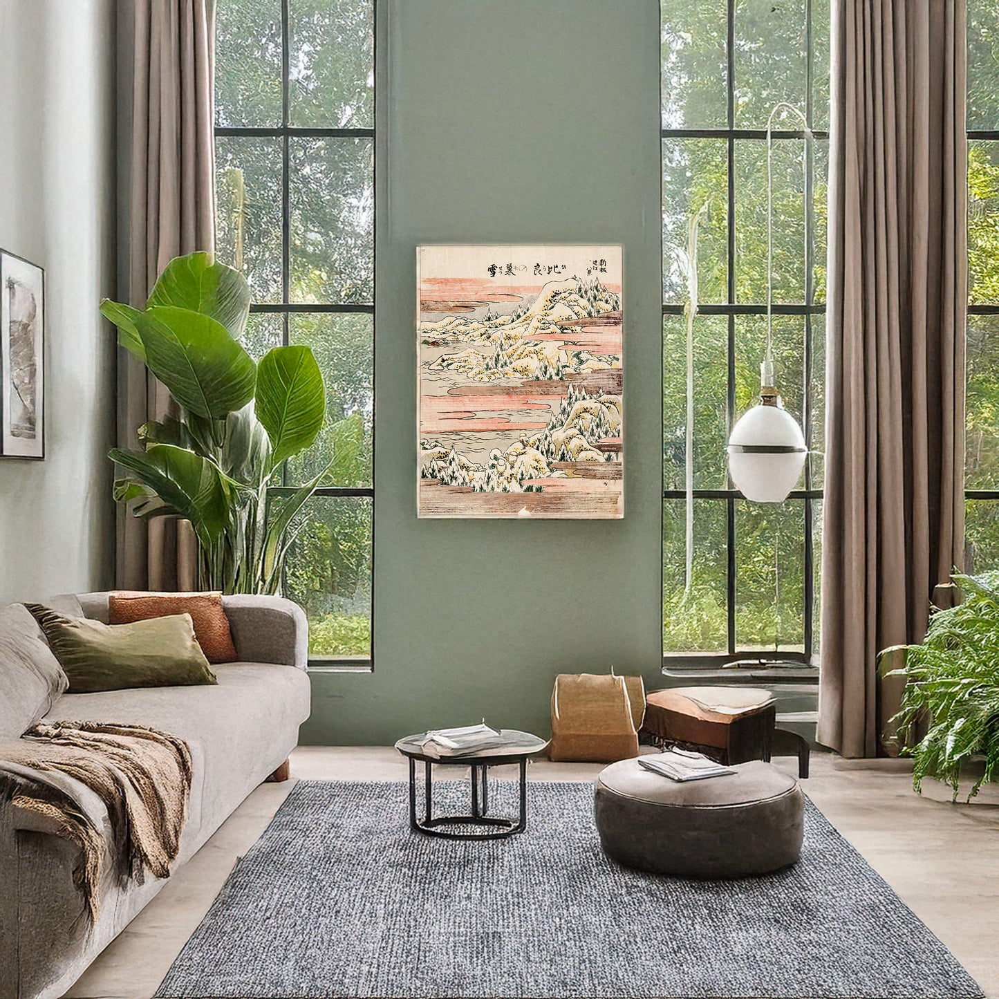 A picture of Hira no bosetsu, a mockup of the print leaning against a wall