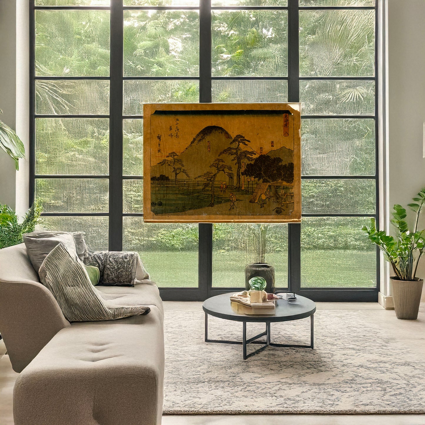 A picture of Hiratsuka, a mockup of the print leaning against a wall