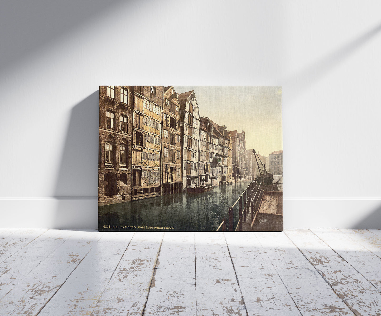 A picture of Hollandischer Brook, Hamburg, Germany, a mockup of the print leaning against a wall