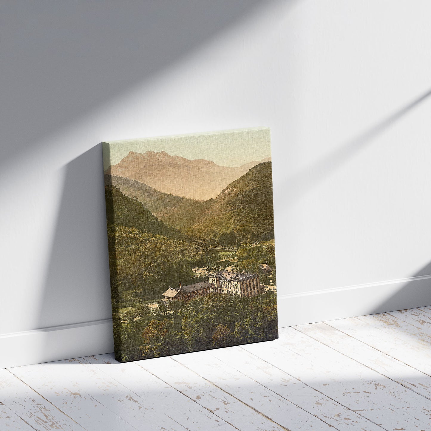 A picture of Hotel, Aigle, Vaud, Canton of, Switzerland, a mockup of the print leaning against a wall