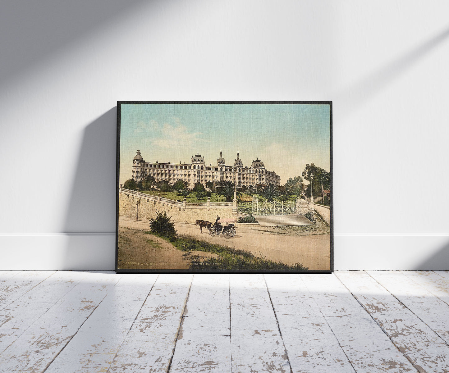 A picture of Hotel Excelsior, Regina Palace, Cimiez, Nice, France, a mockup of the print leaning against a wall