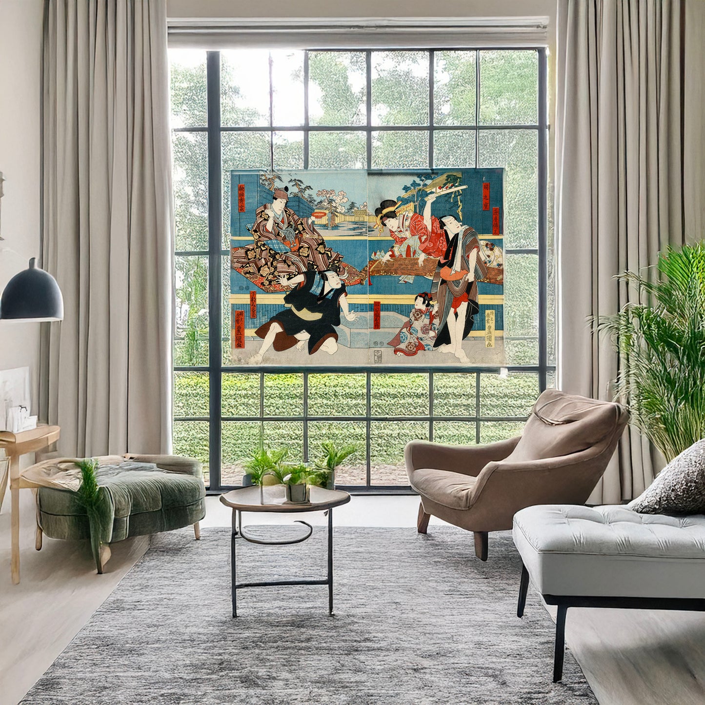 A picture of Ibaragiya denzō ibaragiya kokonoe akita hideie hoka, a mockup of the print leaning against a wall