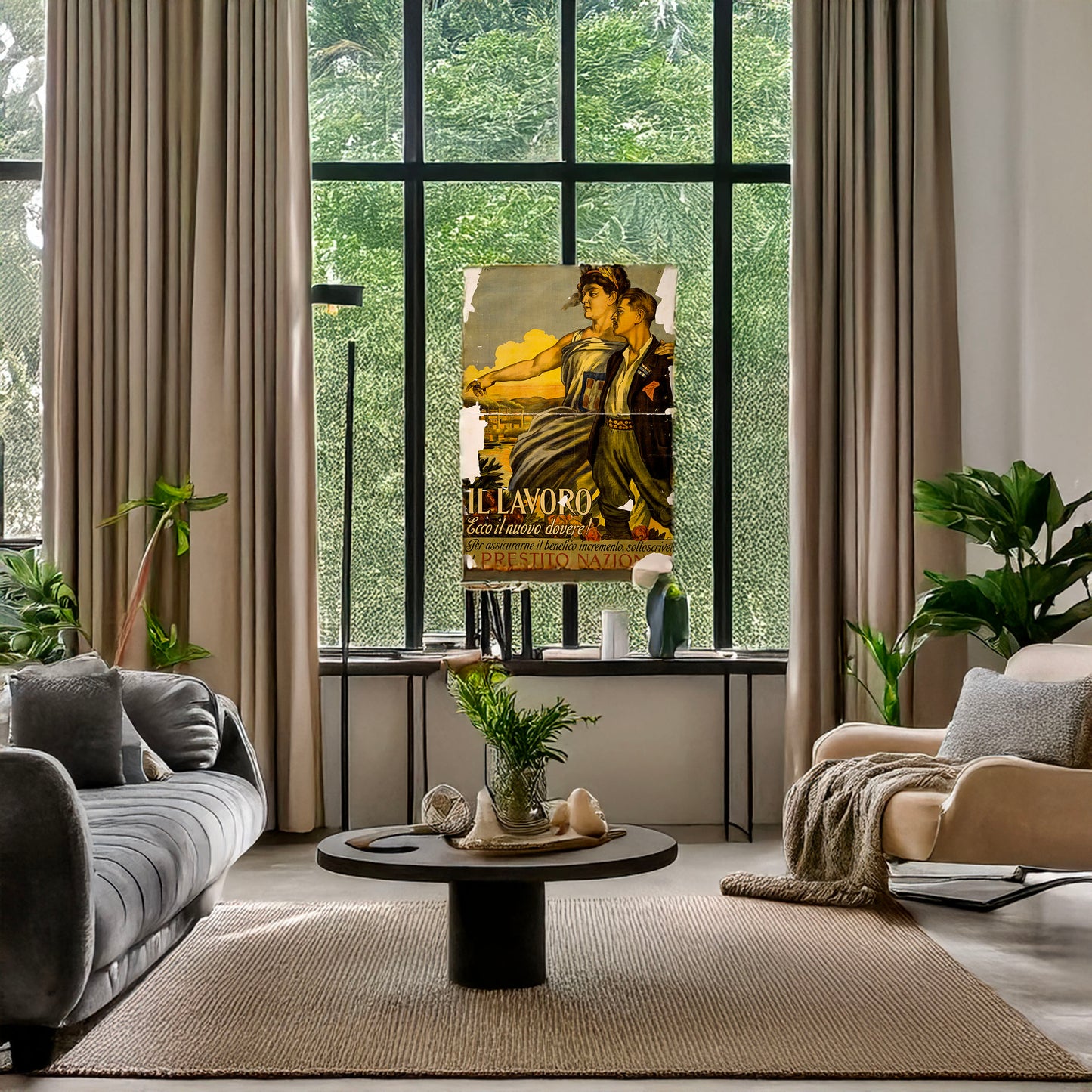A picture of Il lavoro, ecco il nuovo dovere! ... Prestito Nazionale, a mockup of the print leaning against a wall