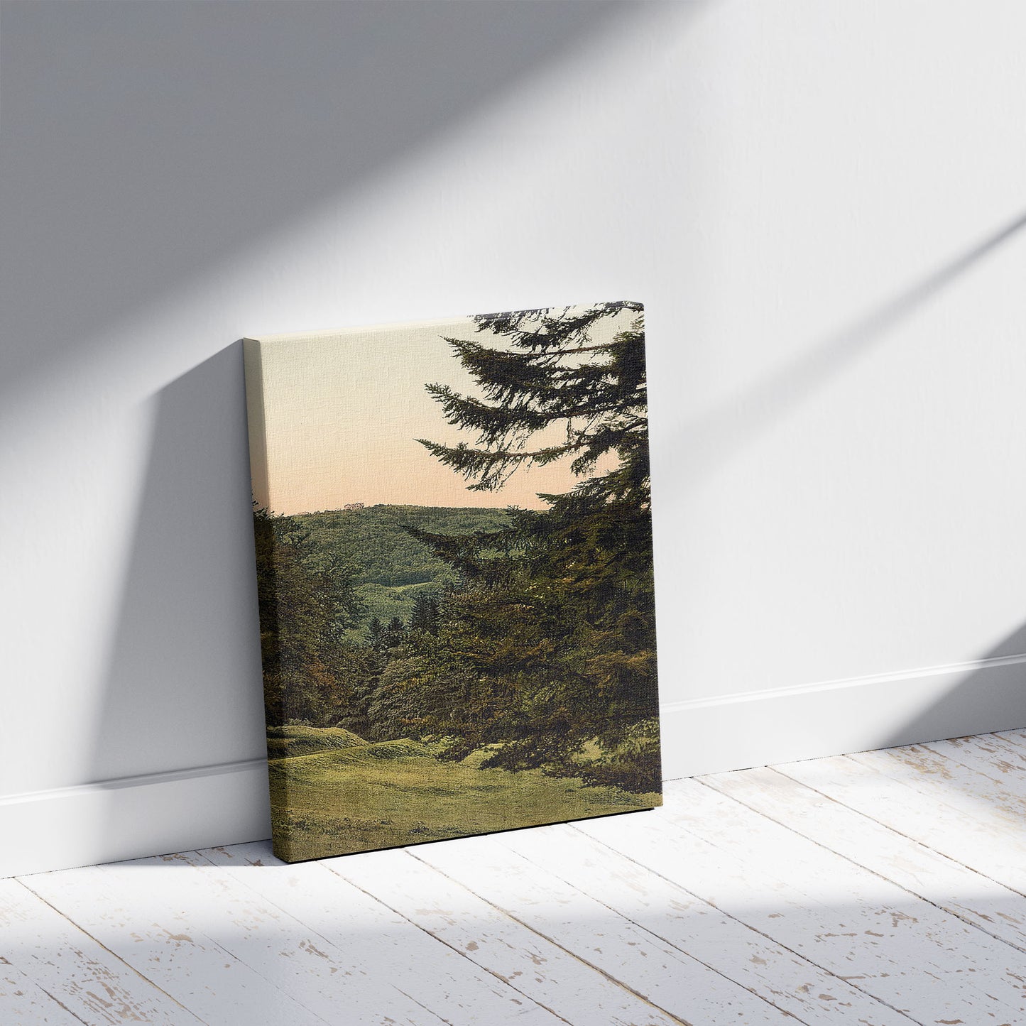 A picture of Inselsberg from Lauchaergrund, Thuringia, Germany, a mockup of the print leaning against a wall