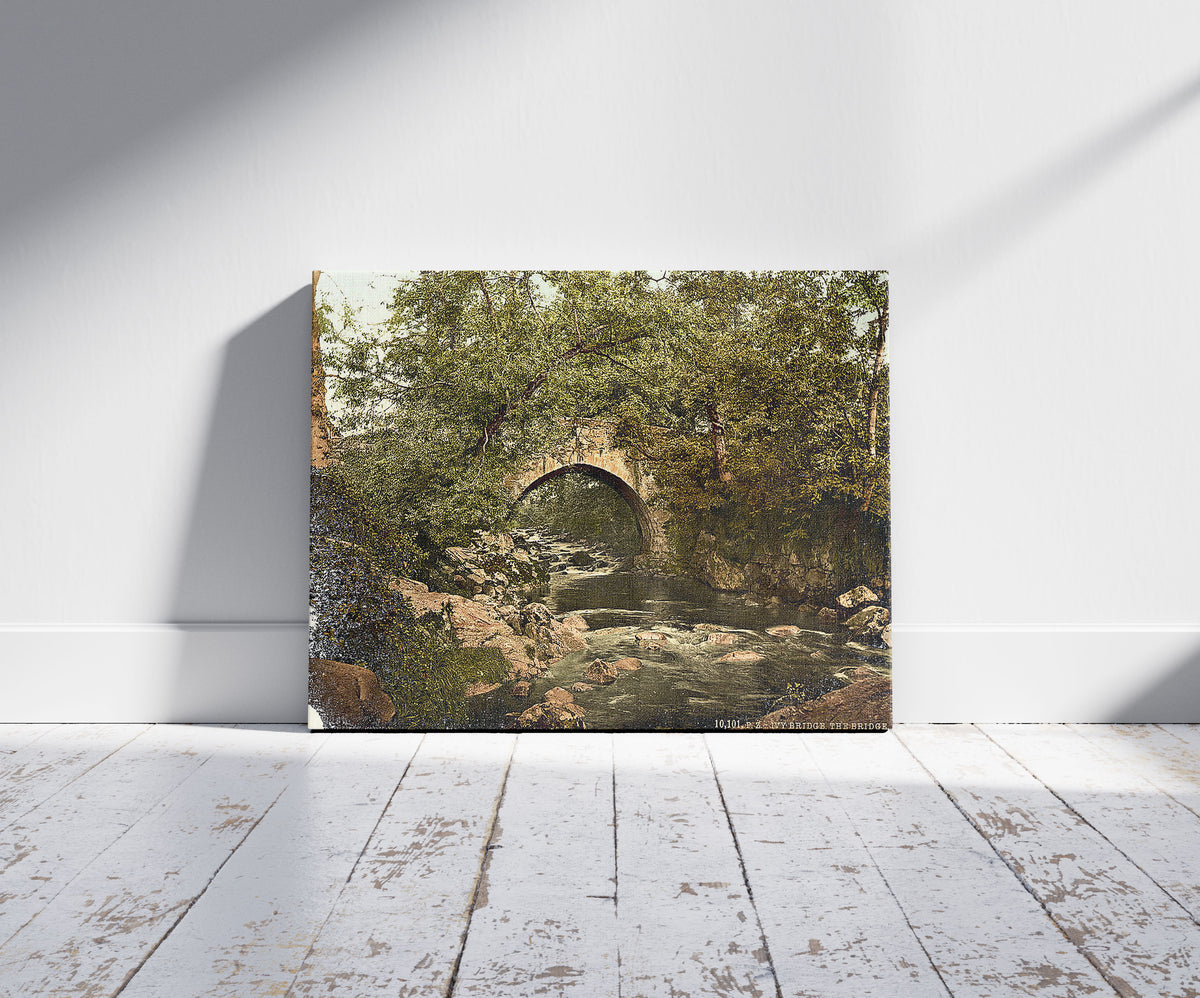 A picture of Ivybridge, the bridge, Plymouth, England, a mockup of the print leaning against a wall