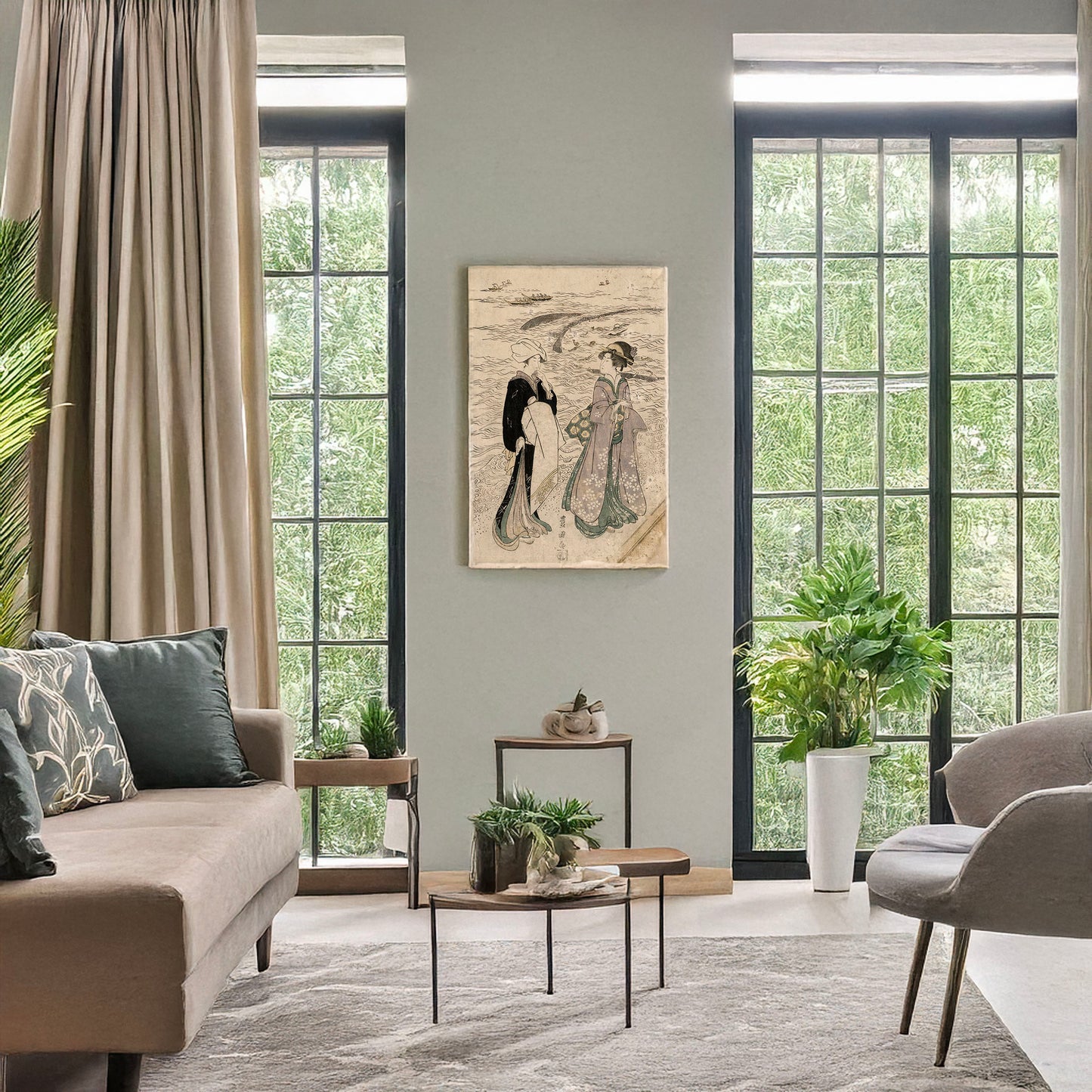 A picture of Jibukiami, a mockup of the print leaning against a wall