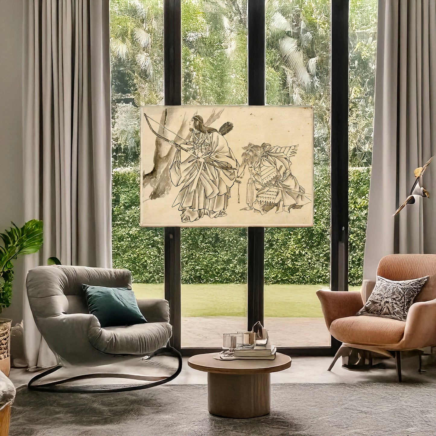 A picture of Jingū kōgō to takenouchi no sukune, a mockup of the print leaning against a wall