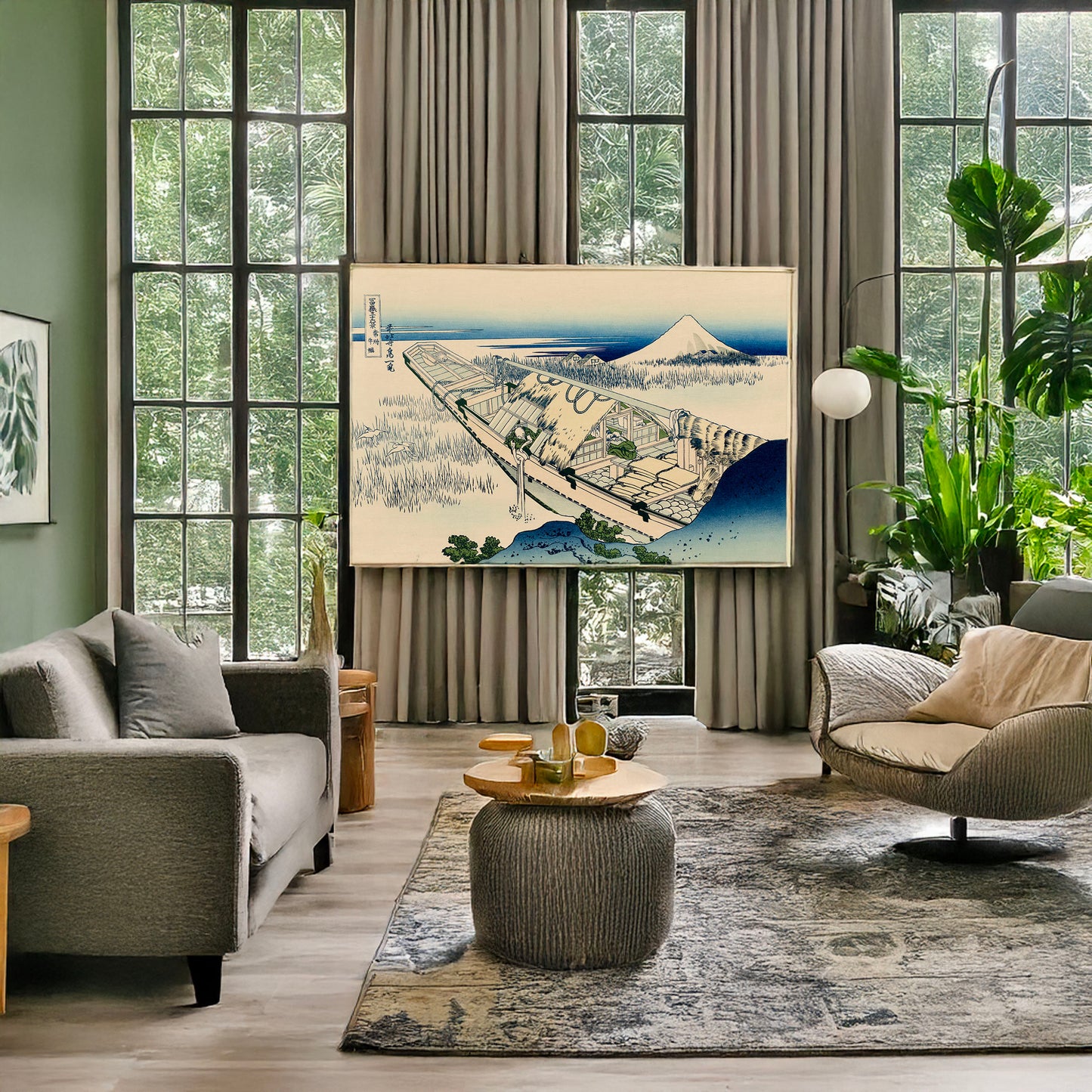 A picture of Jōshū ushibori, a mockup of the print leaning against a wall
