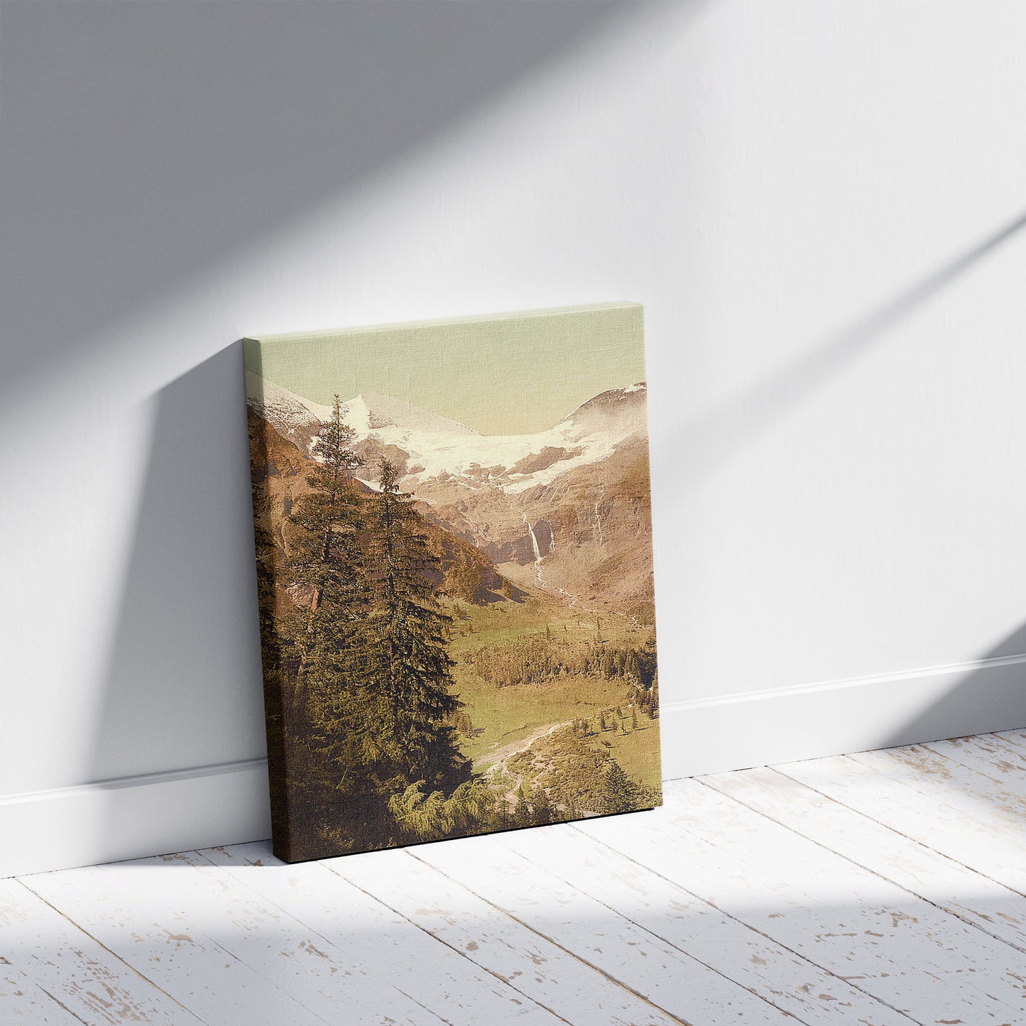 A picture of Kaferthal (i.e., Kafertal), and Fuseher Giskar, Salzburg, Austro-Hungary, a mockup of the print leaning against a wall