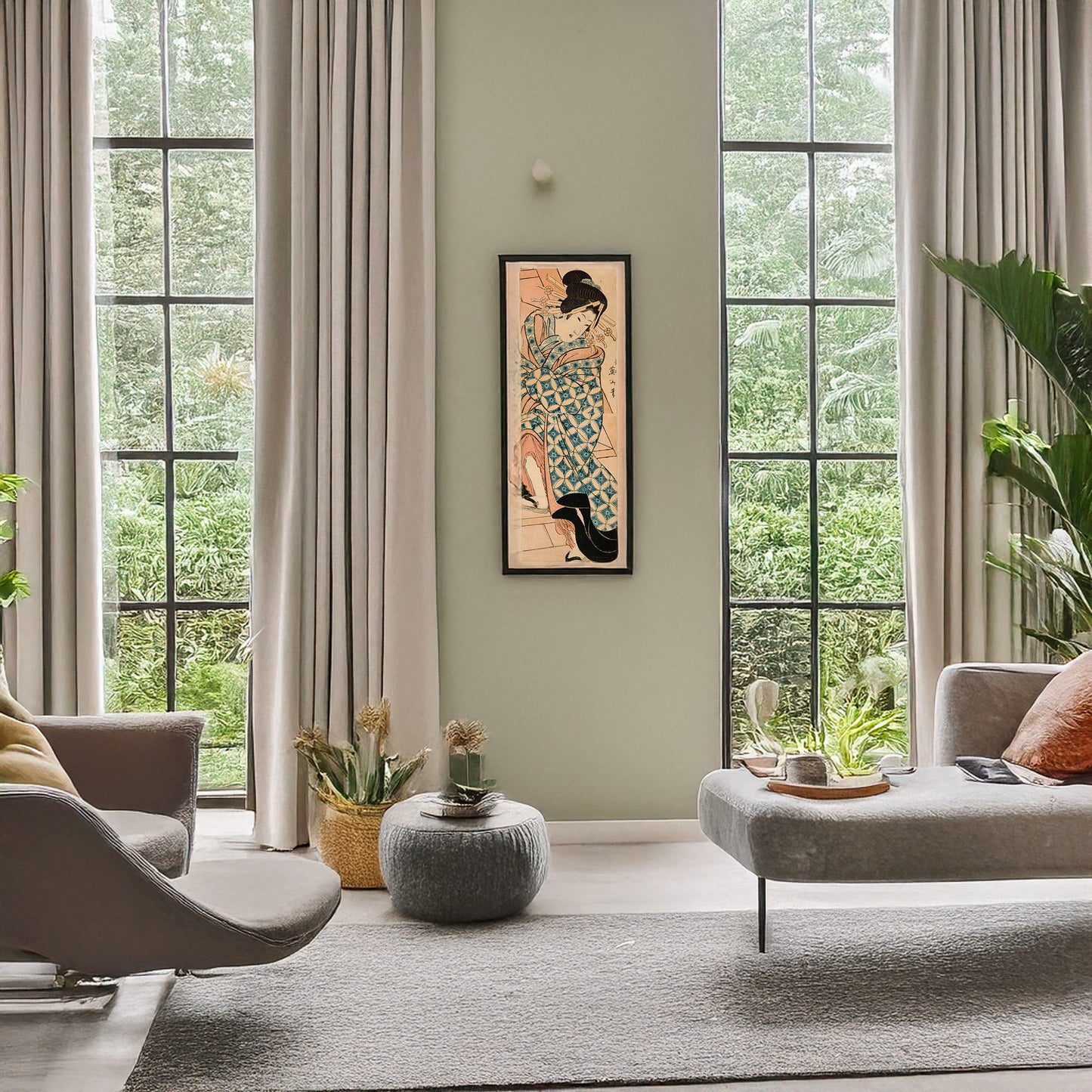 A picture of Kaidan o noboru yūjo, a mockup of the print leaning against a wall