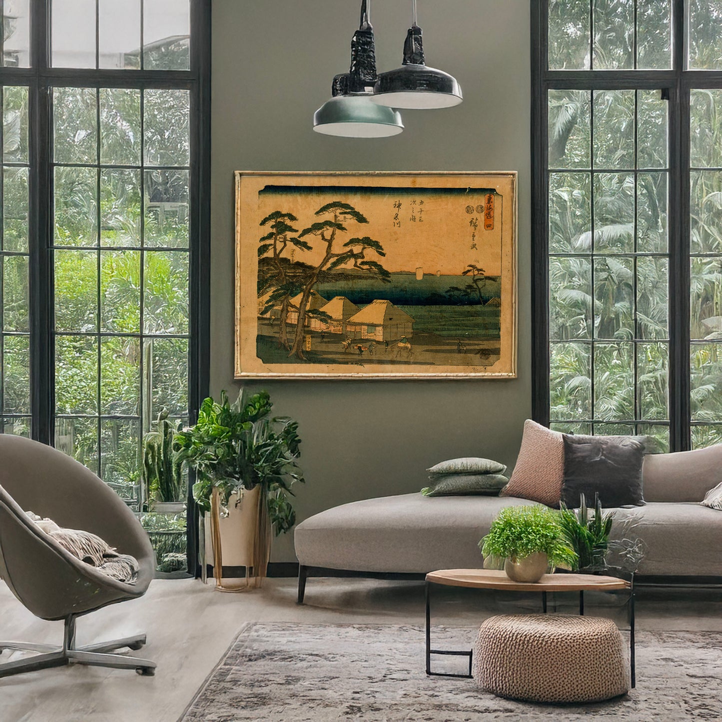 A picture of Kanagawa, a mockup of the print leaning against a wall