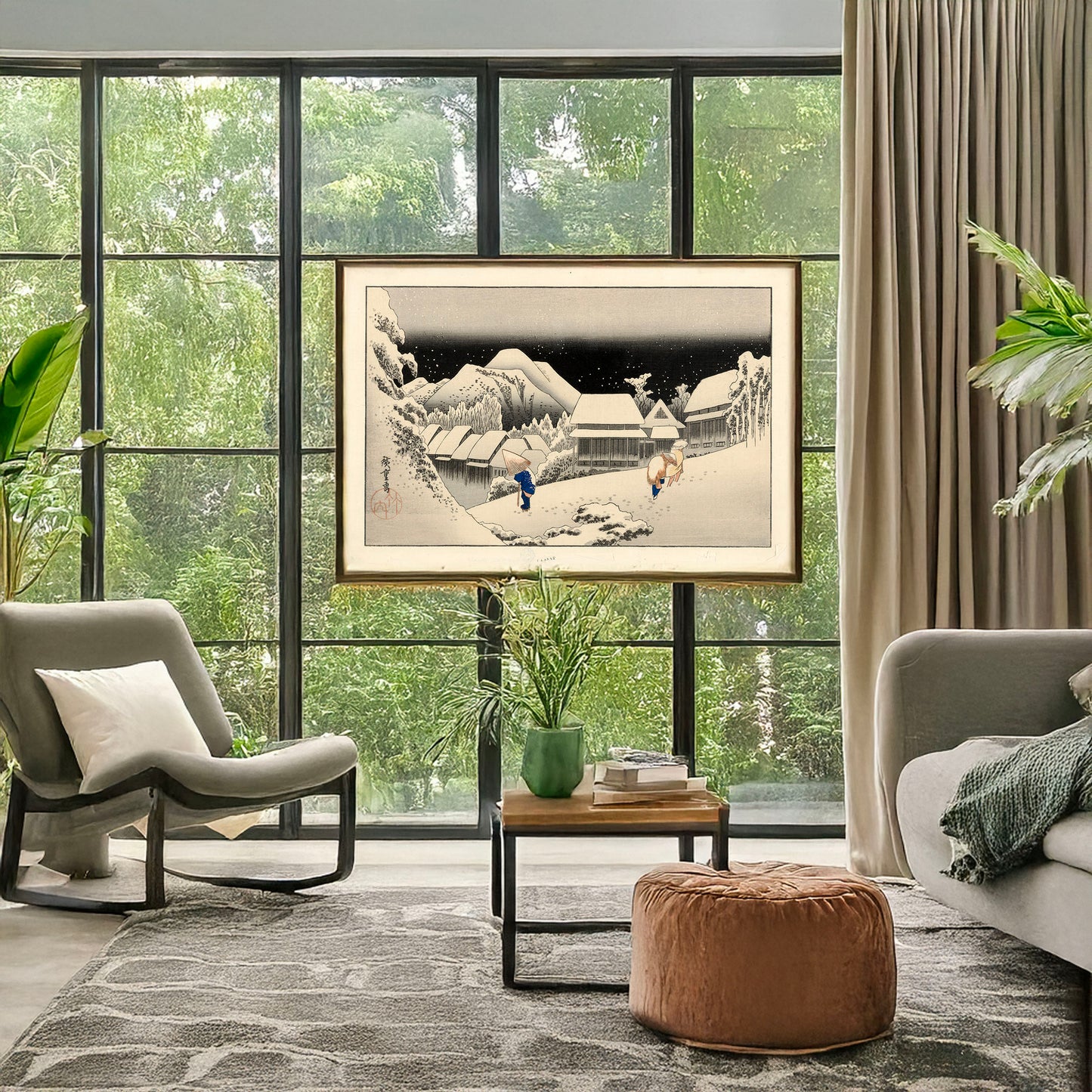 A picture of Kanbara, a mockup of the print leaning against a wall