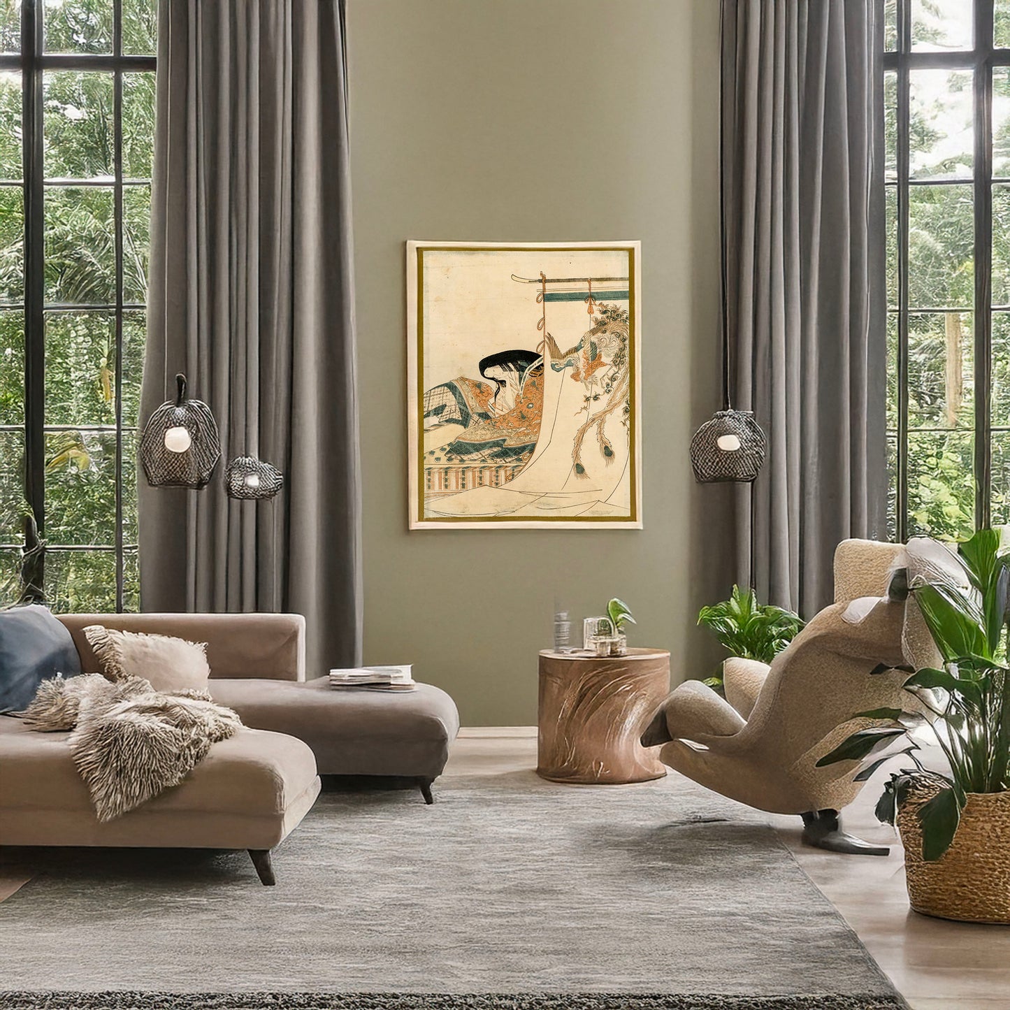 A picture of Kanjo zu, a mockup of the print leaning against a wall