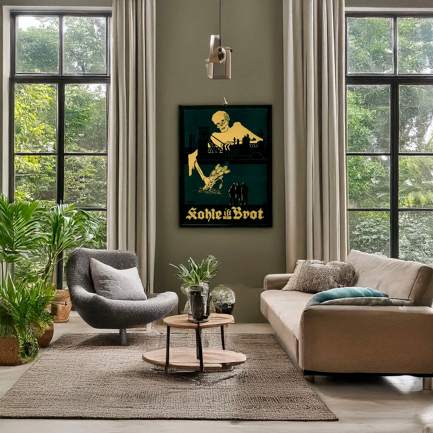 A picture of Kohle ist Brot, a mockup of the print leaning against a wall