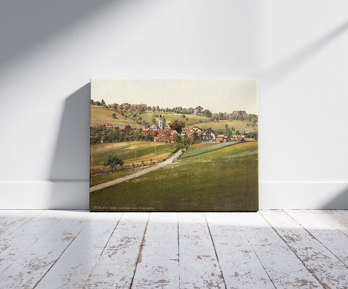 A picture of Kohlgrub Bad (i.e. Bad Kohlgrub), Upper Bavaria, Germany, a mockup of the print leaning against a wall