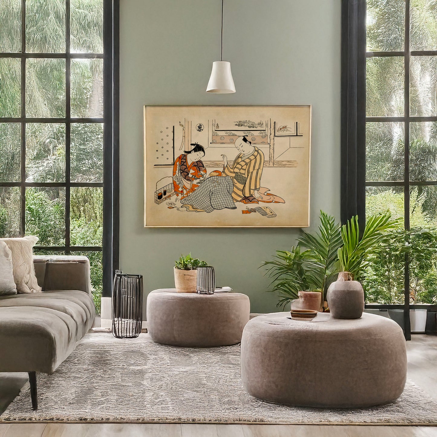 A picture of Kyō, a mockup of the print leaning against a wall
