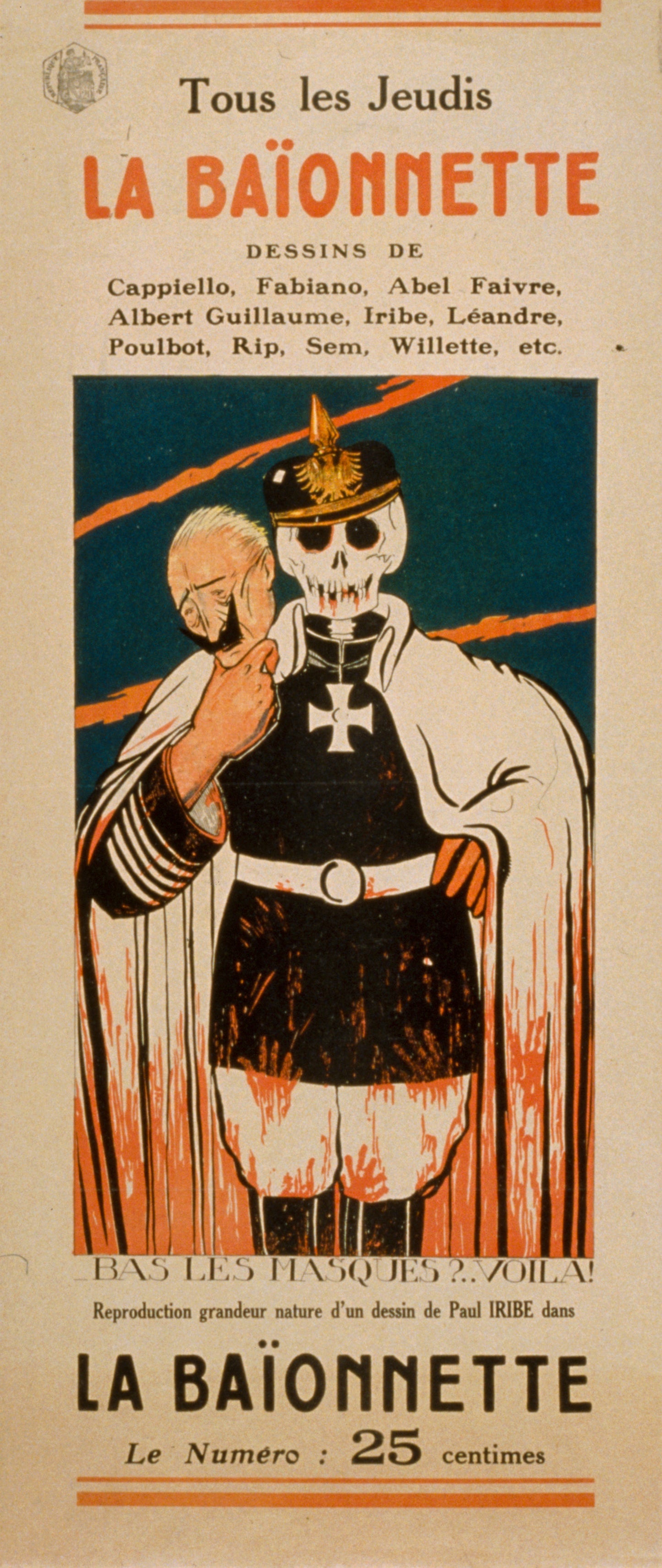 A picture of 'La Baïonnette.' Tous les jeudis. Bas les masques? . . . Voilá!
