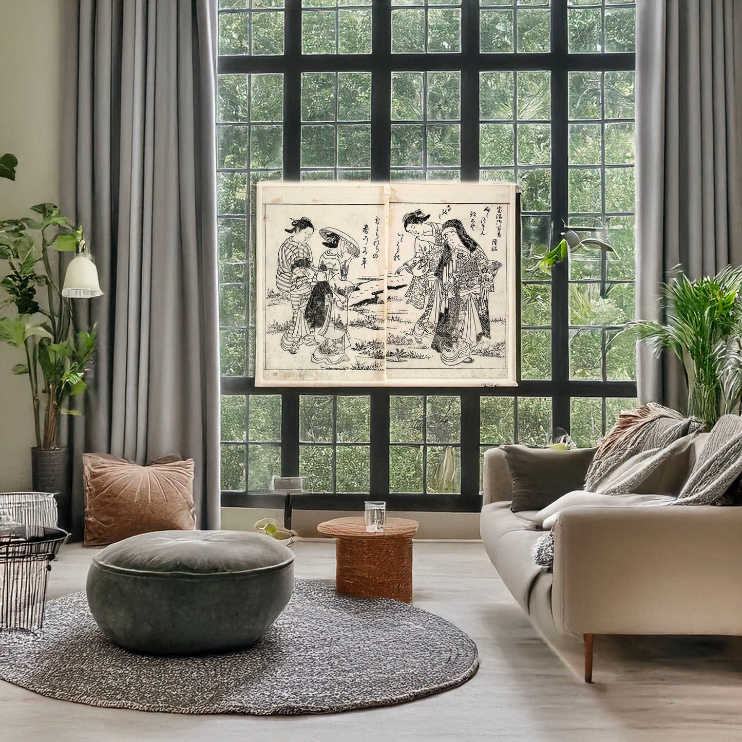 A picture of Ladies in the country, a mockup of the print leaning against a wall