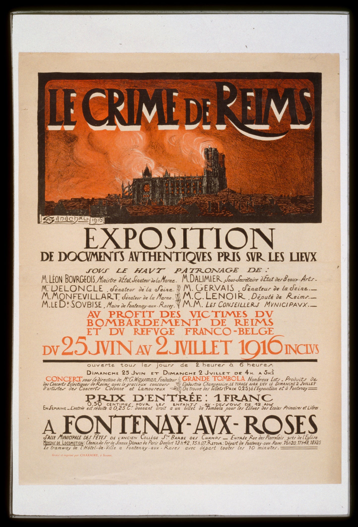 A picture of Le crime de Reims. Exposition . . . au profit des victimes du bombardement de Reims et du refuge franco-belge