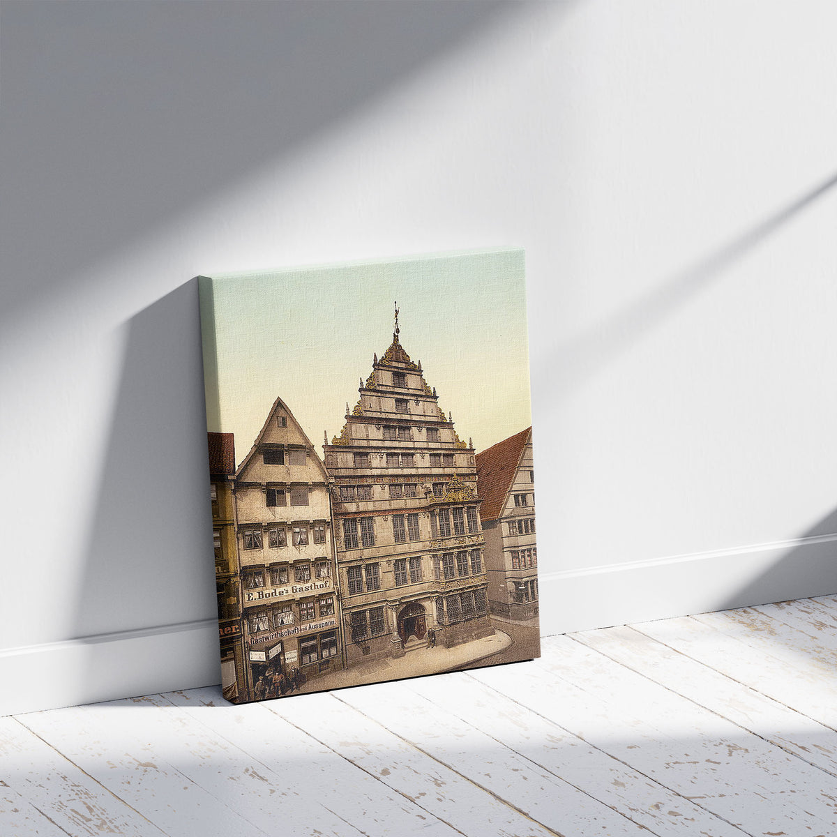 A picture of Leibnitz House, Hanover, Hanover, Germany, a mockup of the print leaning against a wall