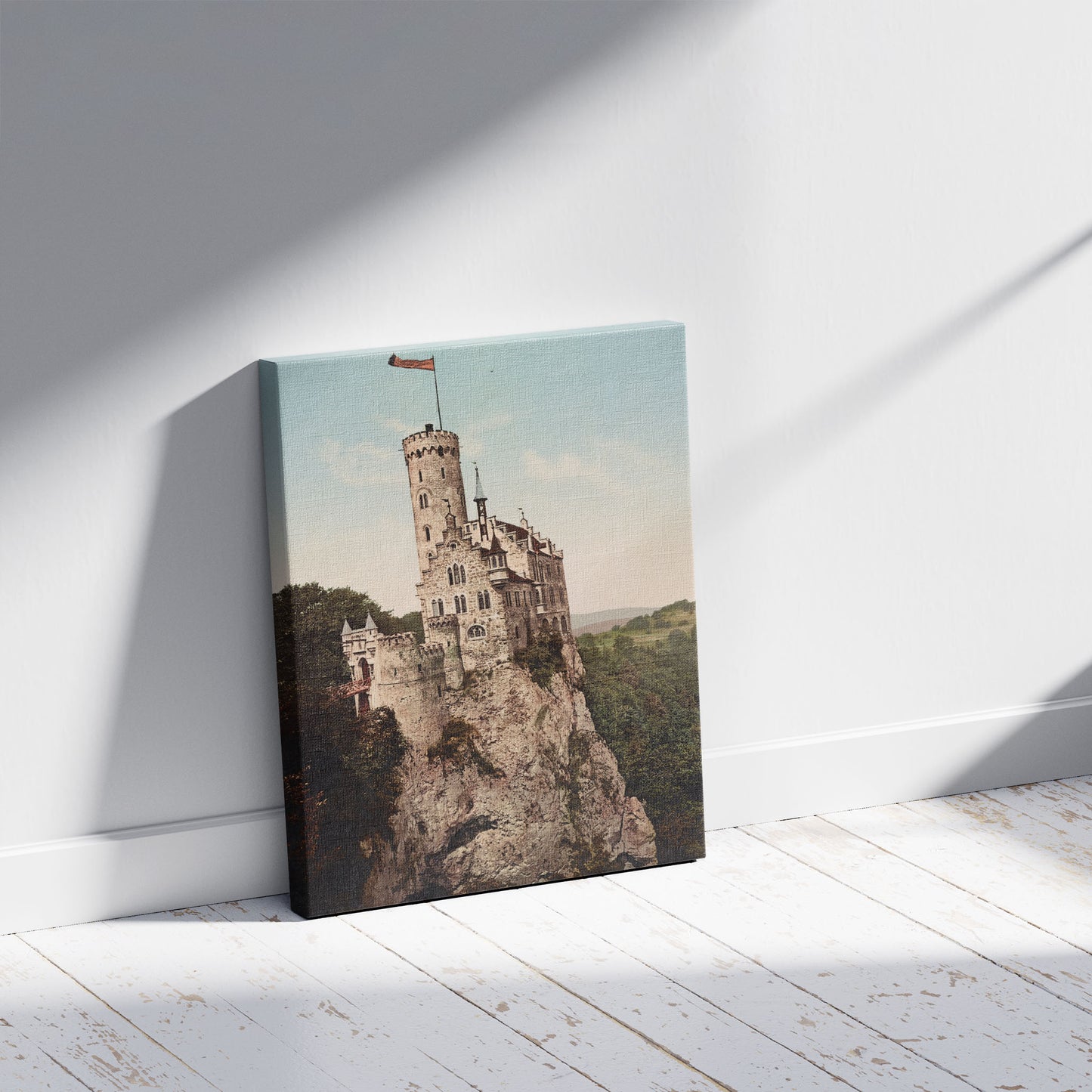 A picture of Lichtenstein, a mockup of the print leaning against a wall