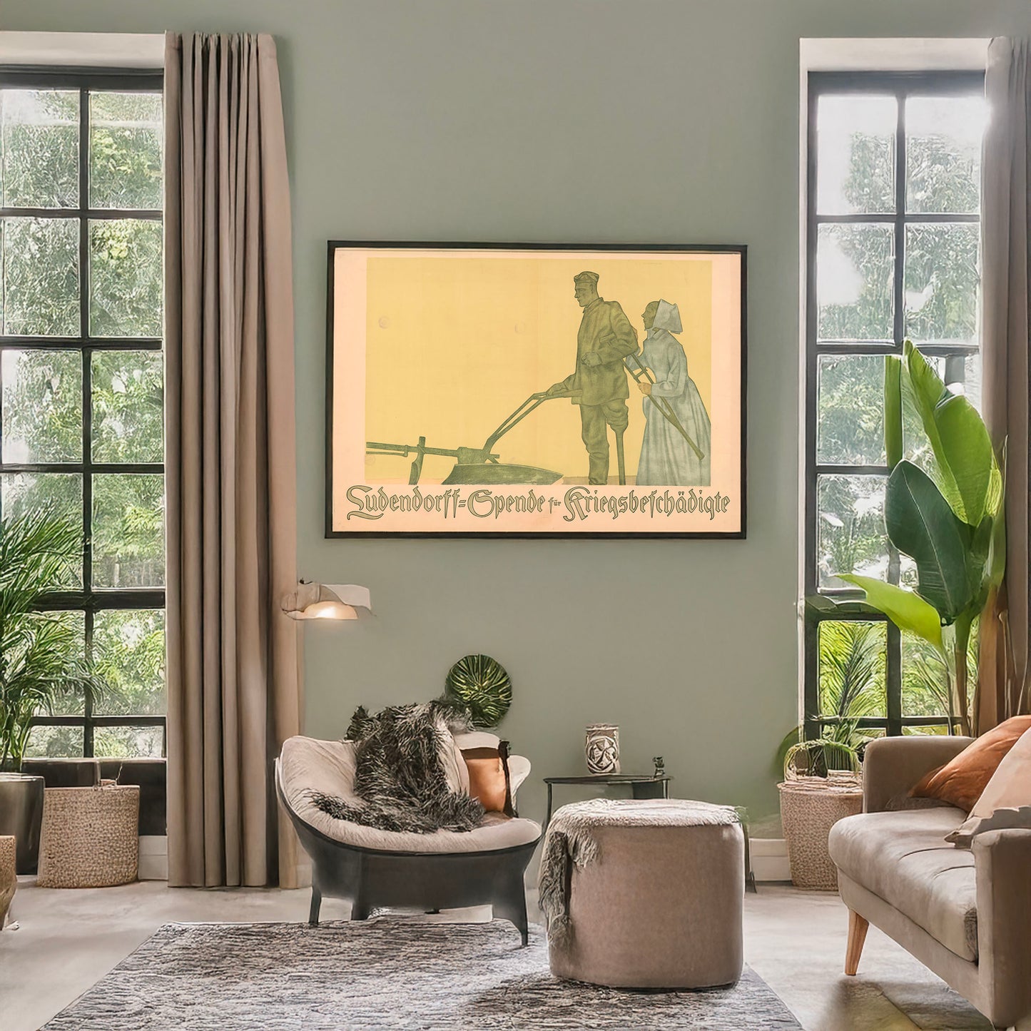 A picture of Ludendorff-Spende für Kriegsbeschädigte, a mockup of the print leaning against a wall