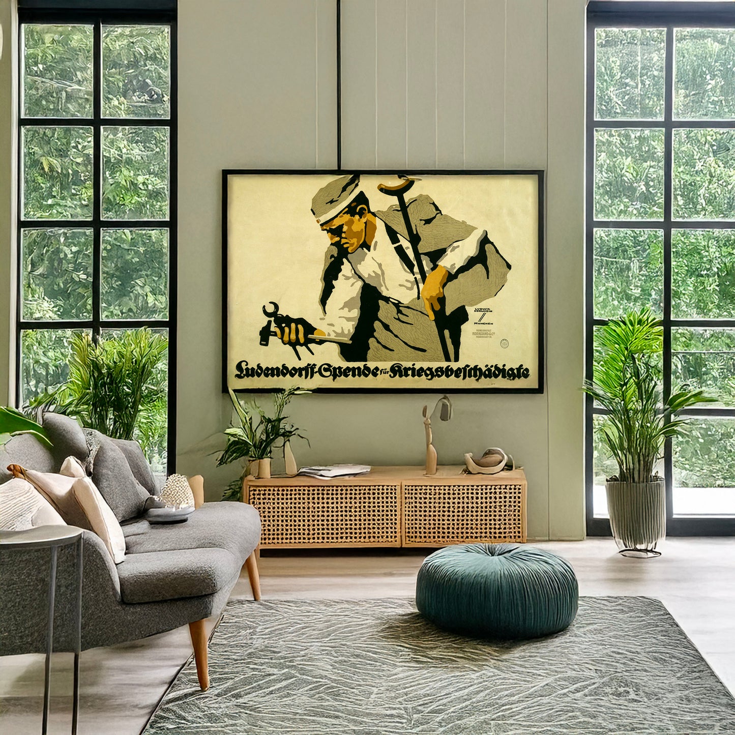A picture of Ludendorff-Spende für Kriegsbeschädigte, a mockup of the print leaning against a wall