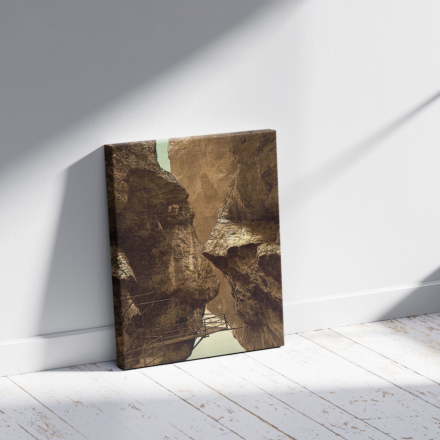 A picture of Lutschinen, Aare Ravine, II, Bernese Oberland, Switzerland, a mockup of the print leaning against a wall