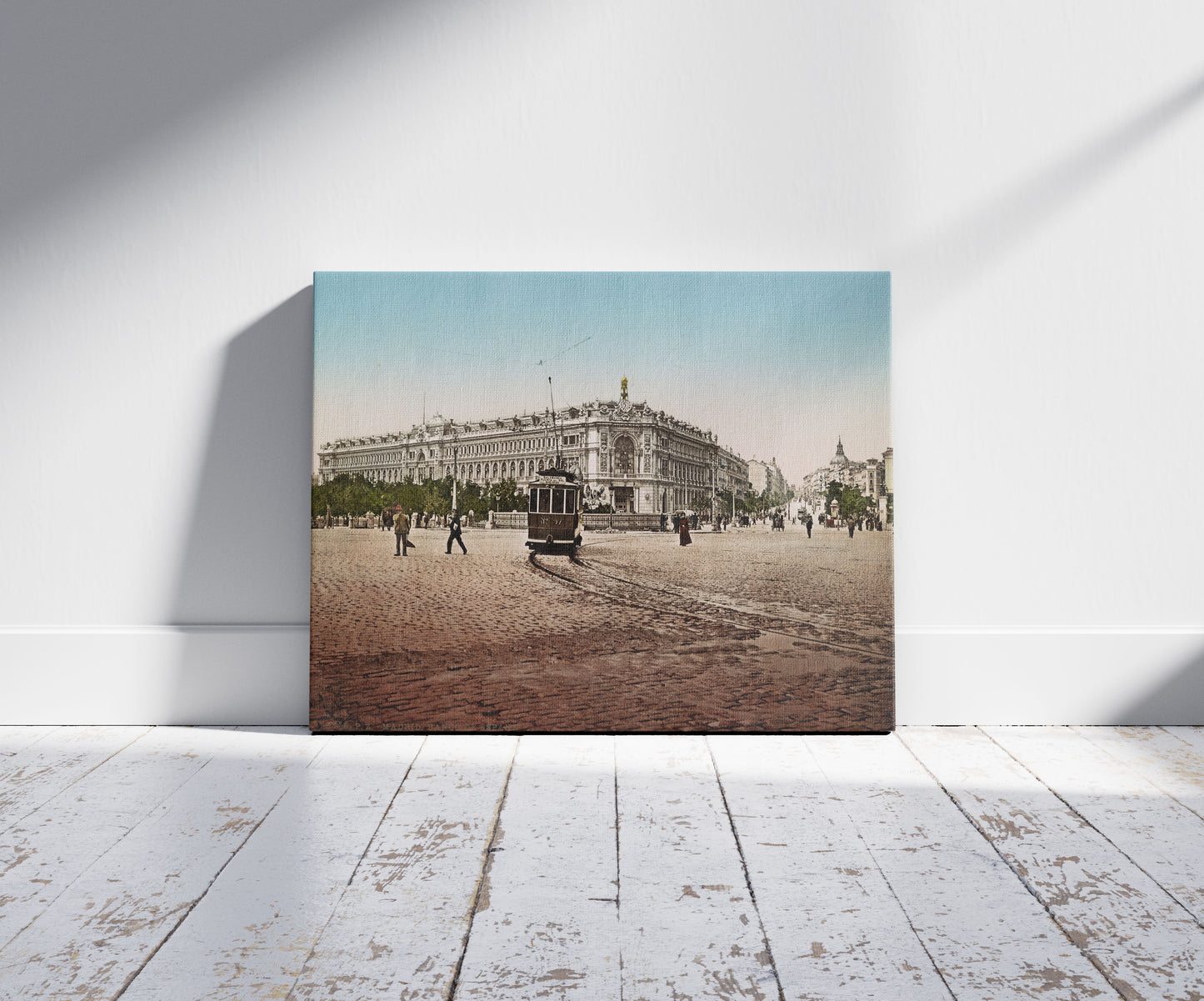 A picture of Madrid. Banco de España, a mockup of the print leaning against a wall