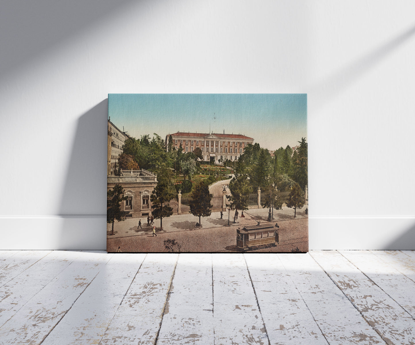 A picture of Madrid. Ministerio de la Guerrra, a mockup of the print leaning against a wall