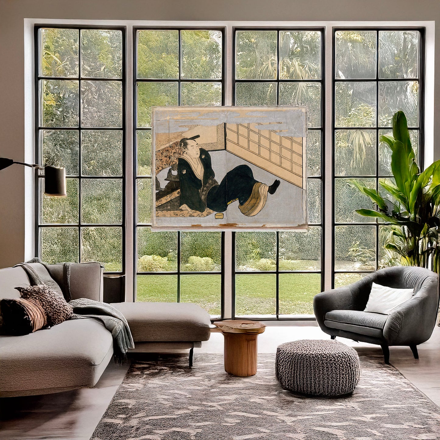 A picture of Makura ehon no iichibu, a mockup of the print leaning against a wall