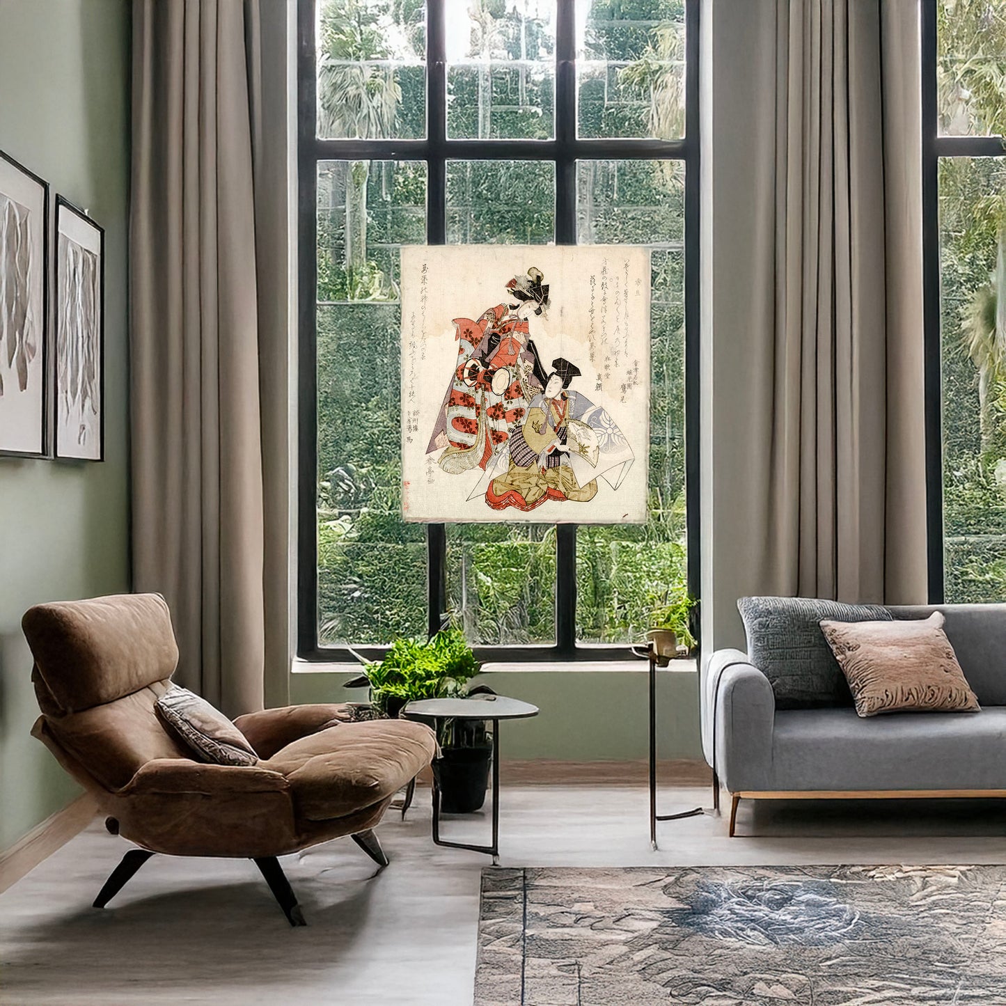 A picture of Manzai, a mockup of the print leaning against a wall