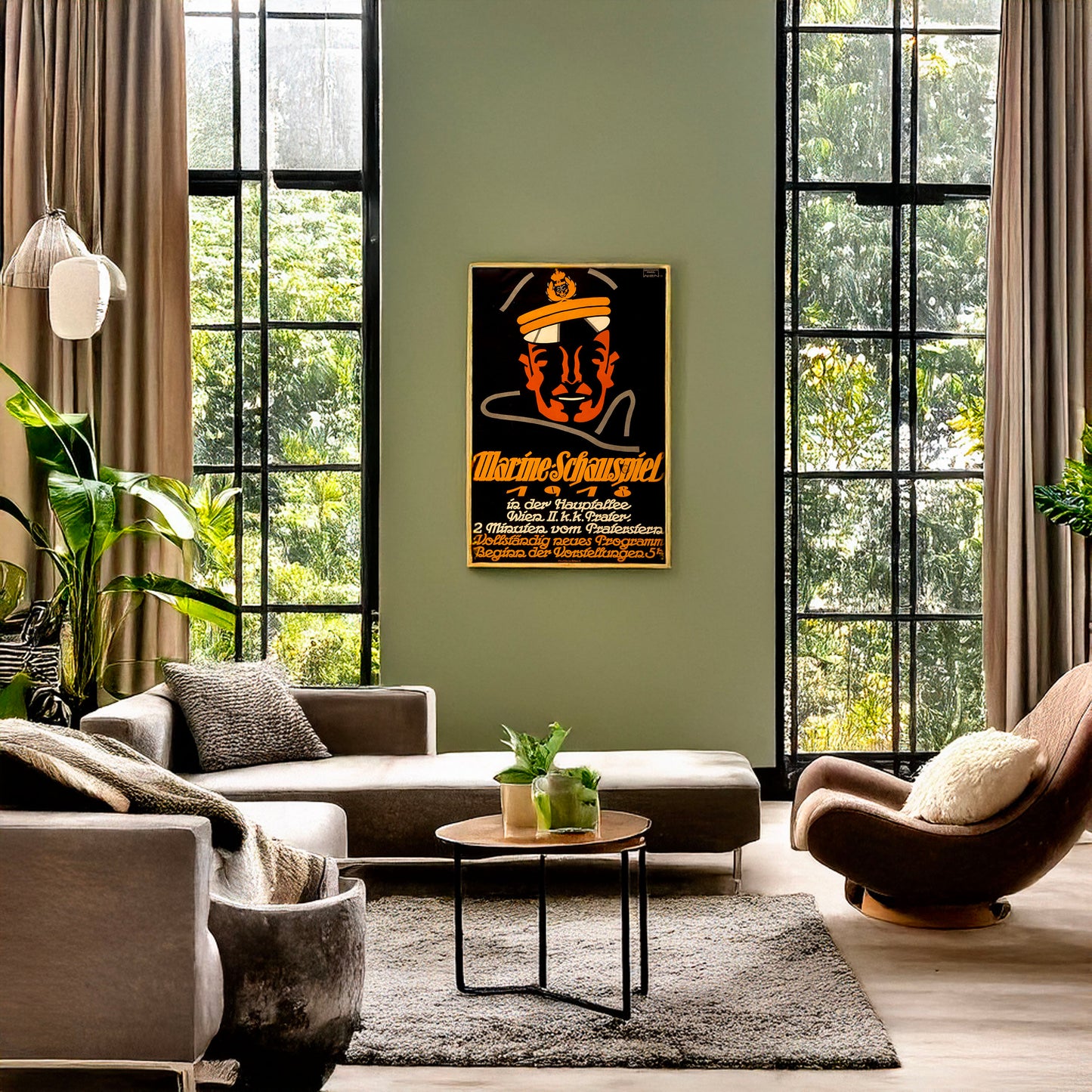 A picture of Marine-schauspiel 1918 ... vollständig neues Programm ..., a mockup of the print leaning against a wall