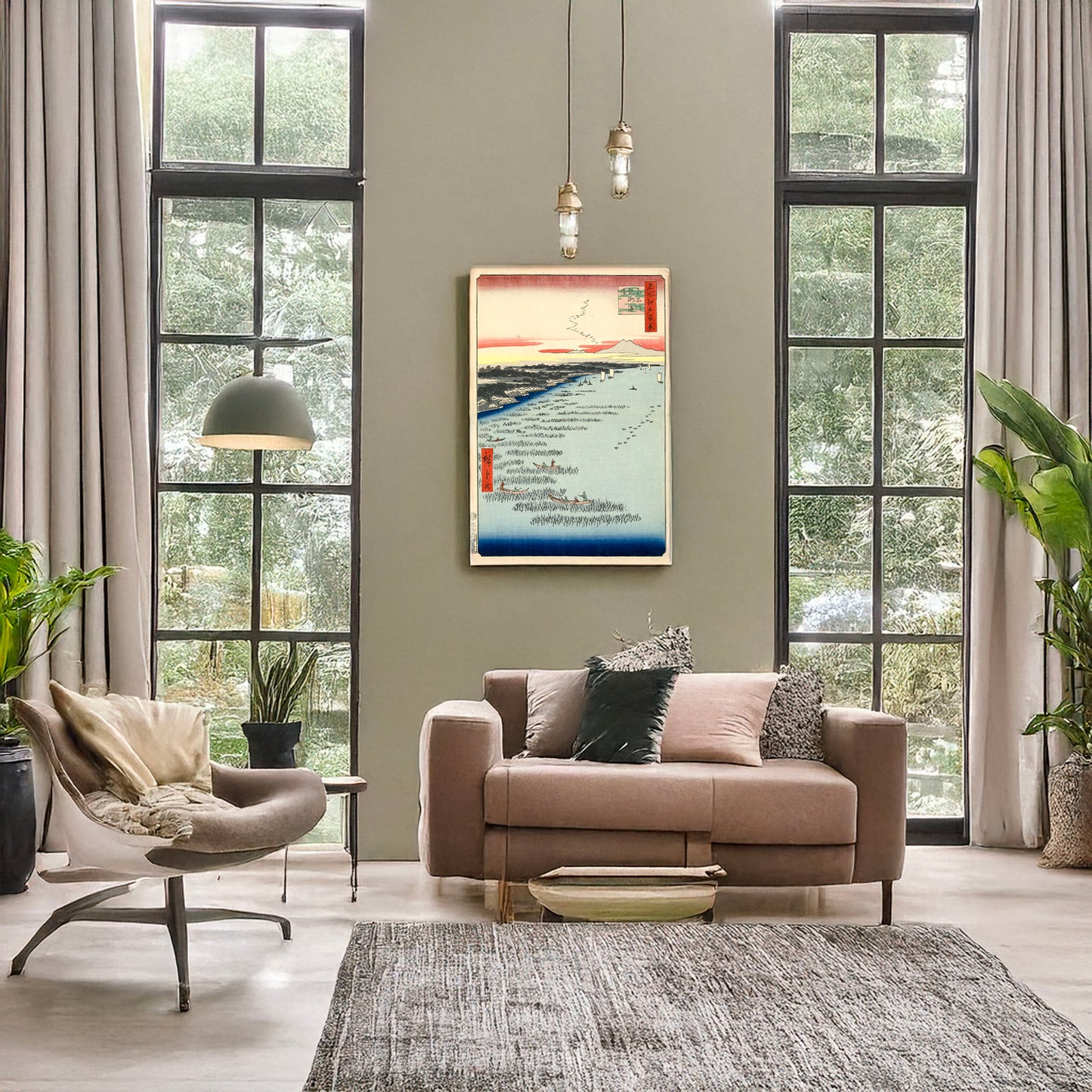 A picture of Minami-shinagawa samezu kaigan, a mockup of the print leaning against a wall