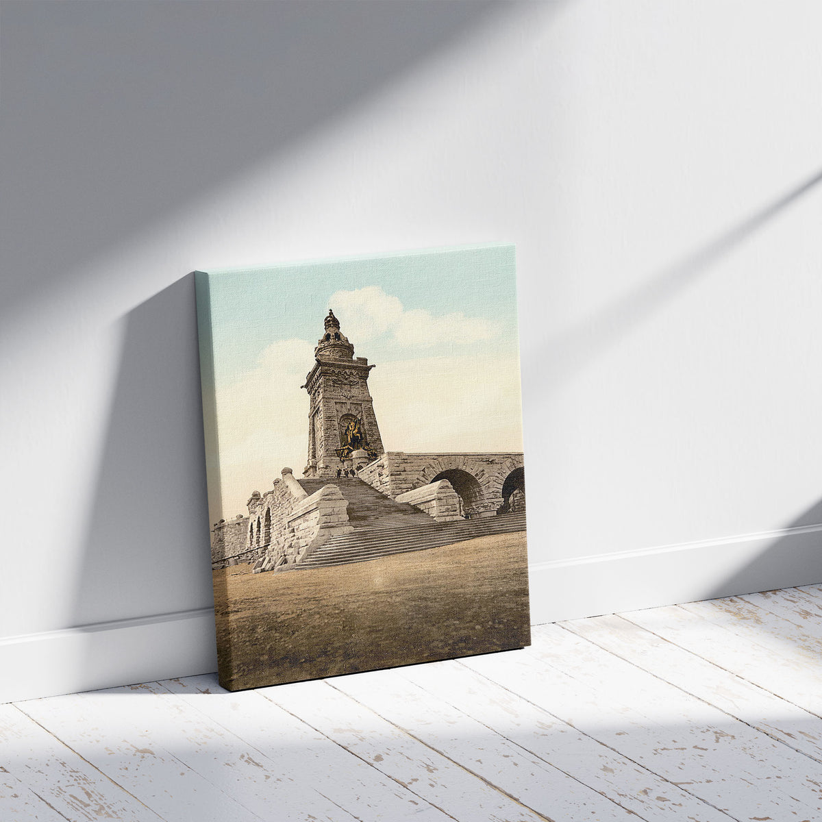 A picture of Monument of Emperor William, Kyffhauser, Thuringia, Germany, a mockup of the print leaning against a wall