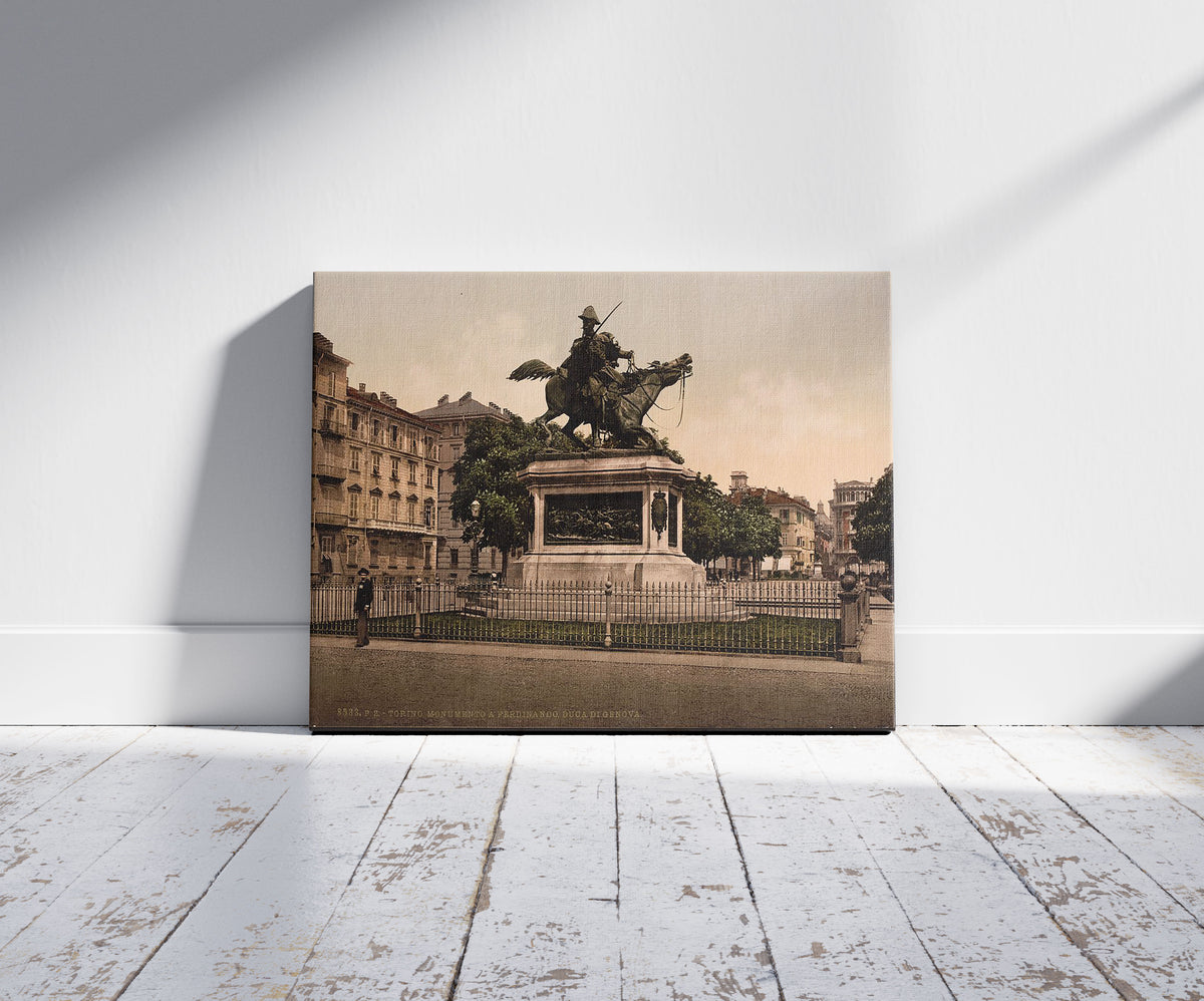 A picture of Monument of Ferdinand, Duke of Genoa, Turin, Italy, a mockup of the print leaning against a wall
