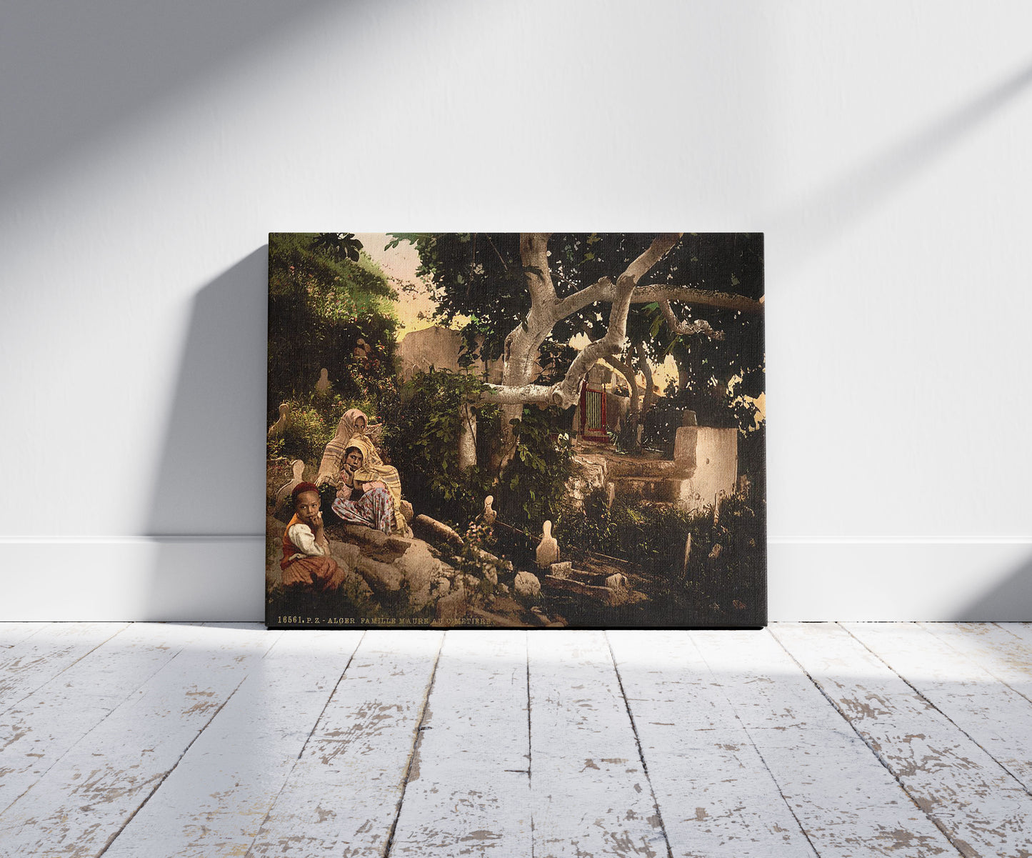 A picture of Moorish family in the cemetery, Algiers, Algeria