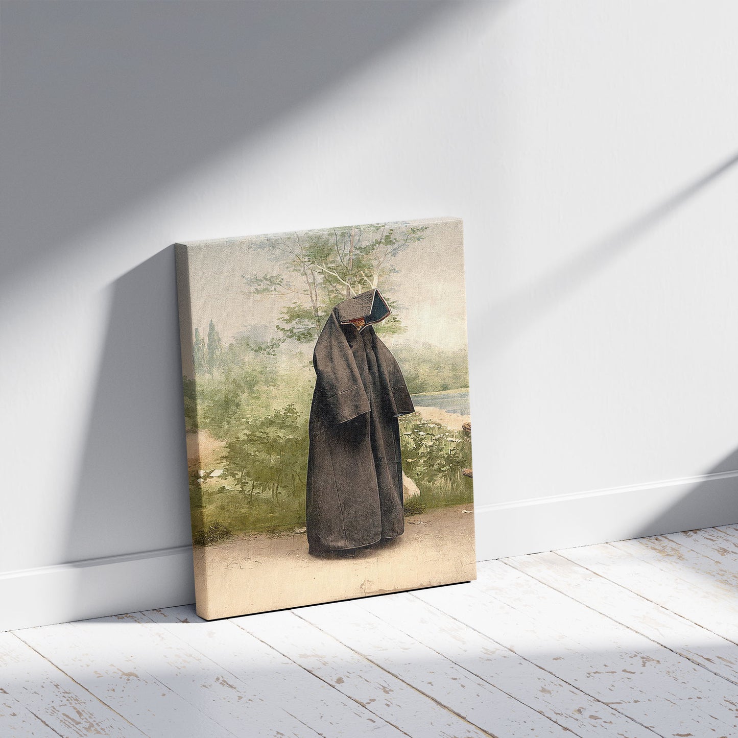 A picture of Mostar, Mahomedan woman, Herzegowina, Austro-Hungary, a mockup of the print leaning against a wall