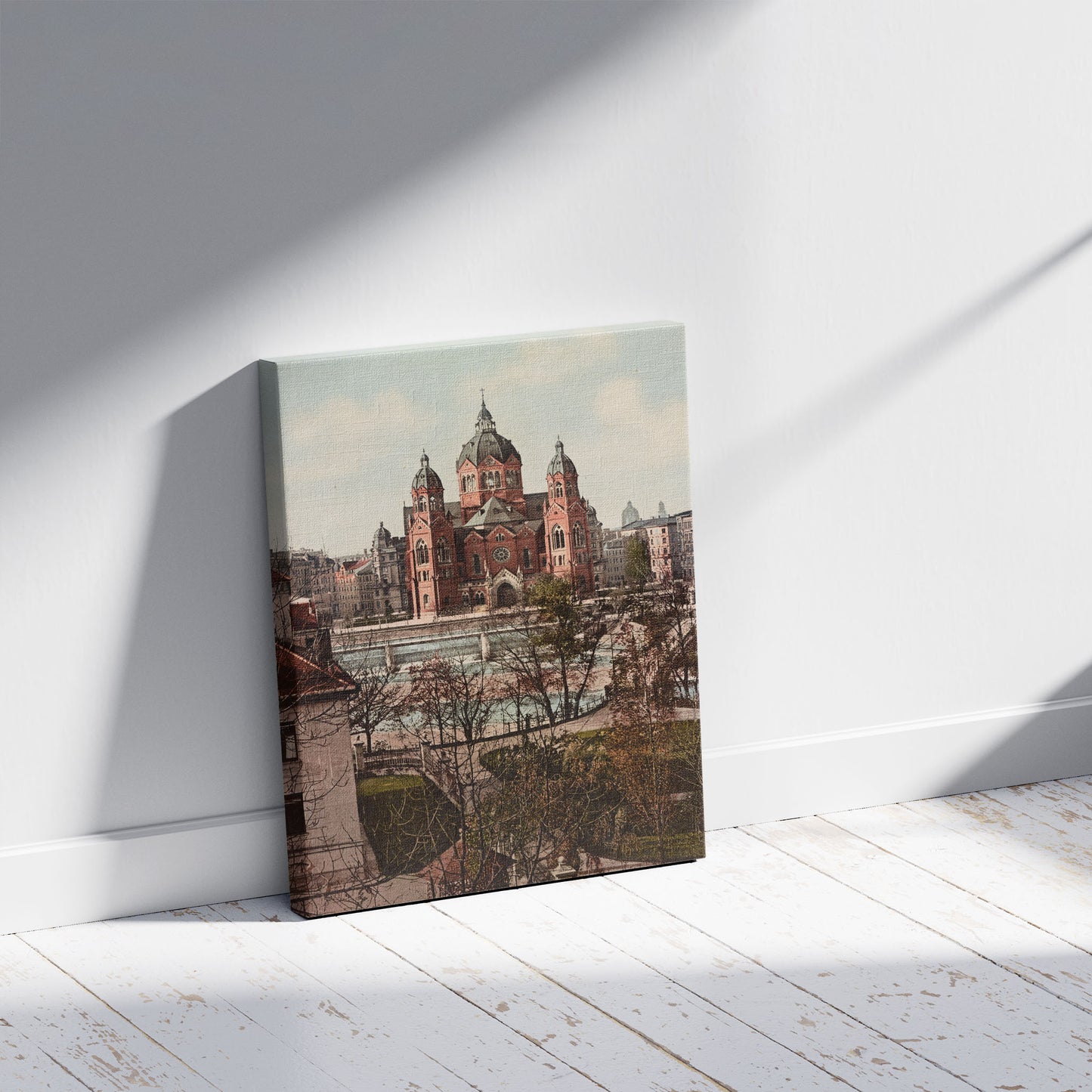 A picture of München. Lucaskirche, a mockup of the print leaning against a wall
