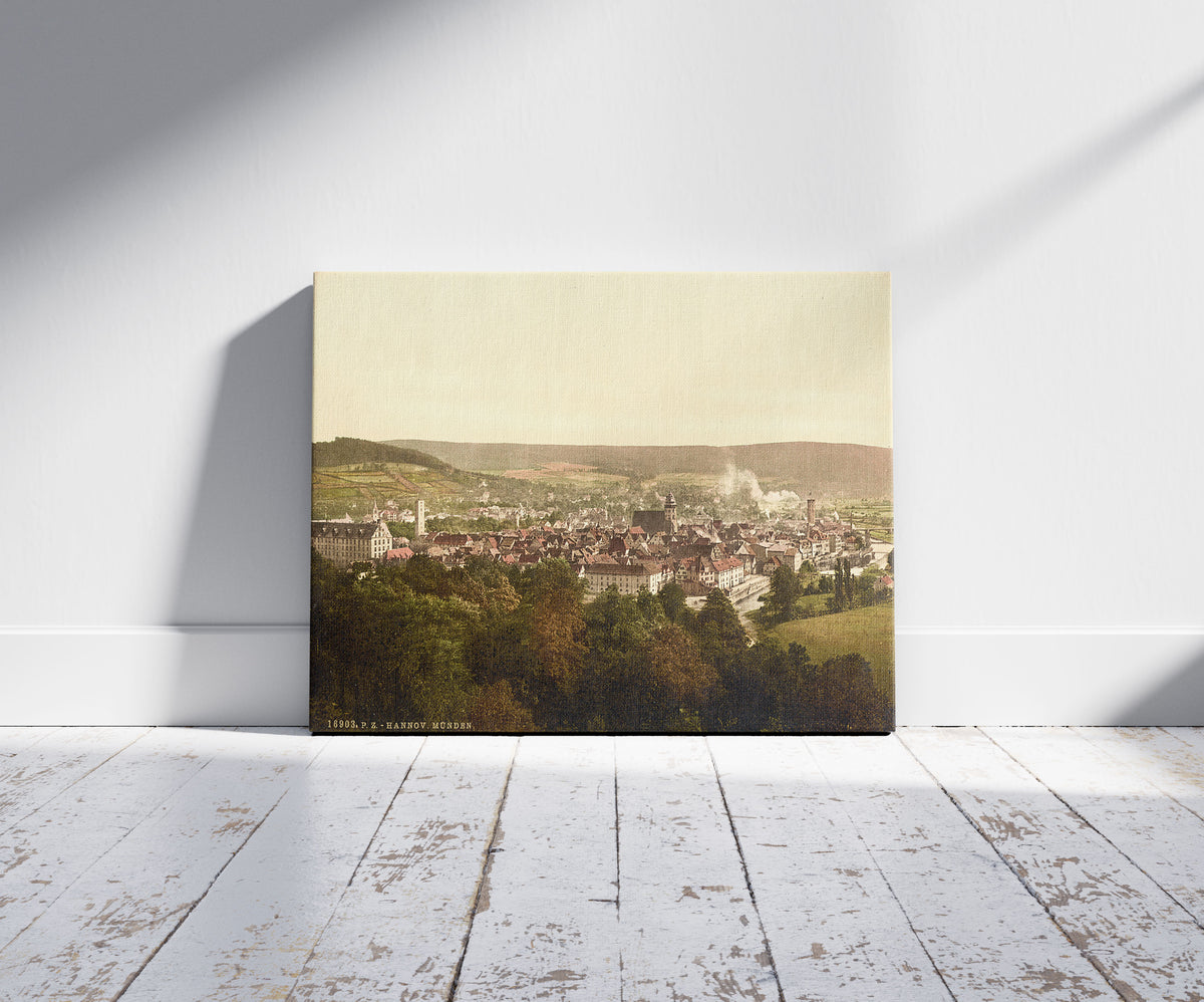 A picture of Munden, Hanover, Hanover, Germany, a mockup of the print leaning against a wall