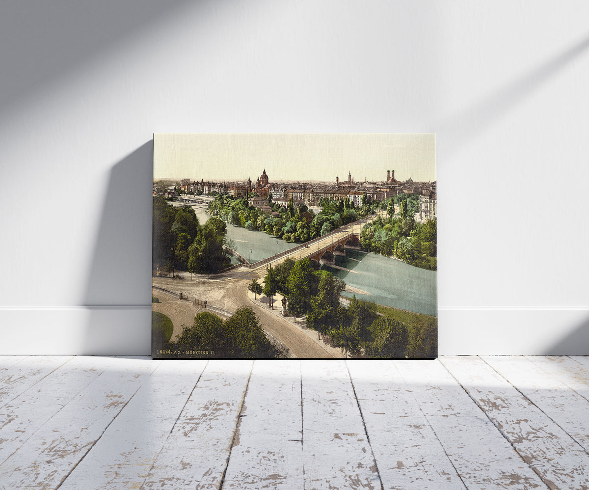 A picture of Munich from the Maximilianeum, Bavaria, Germany, a mockup of the print leaning against a wall