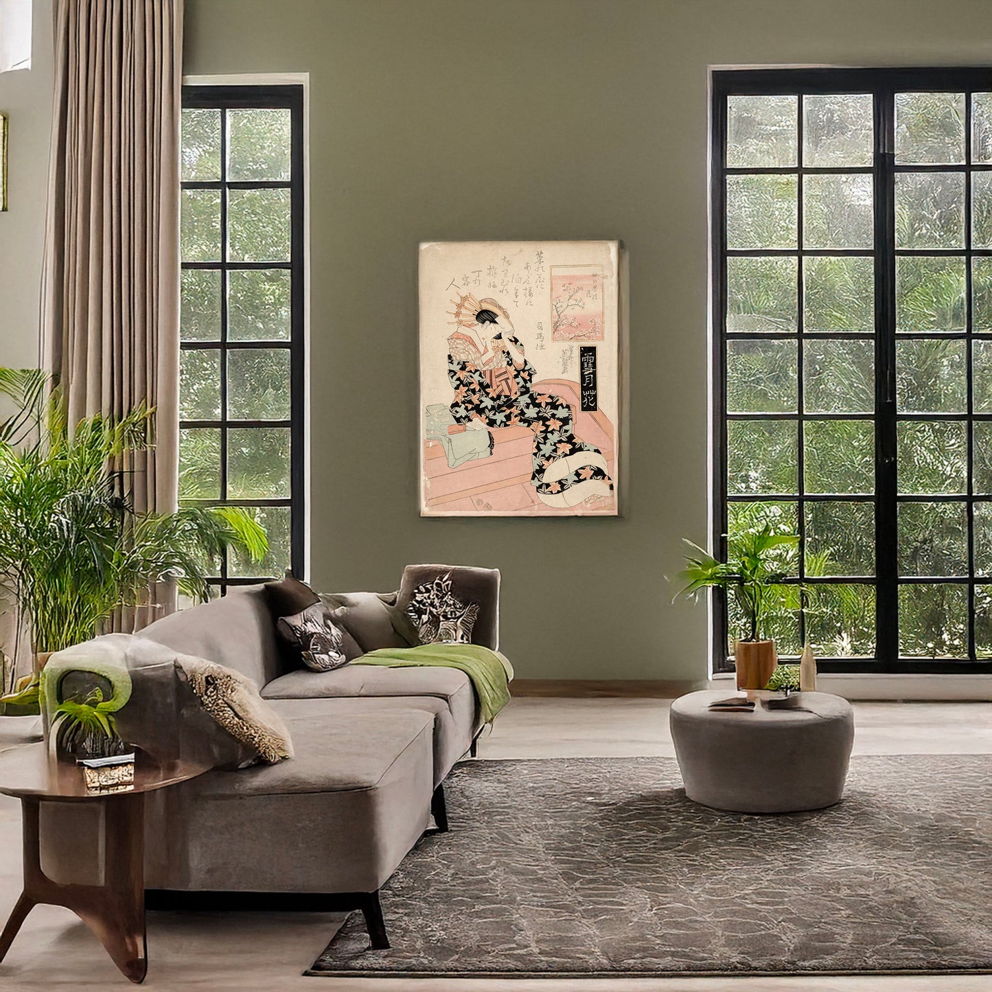 A picture of Nakanochō no hana, a mockup of the print leaning against a wall